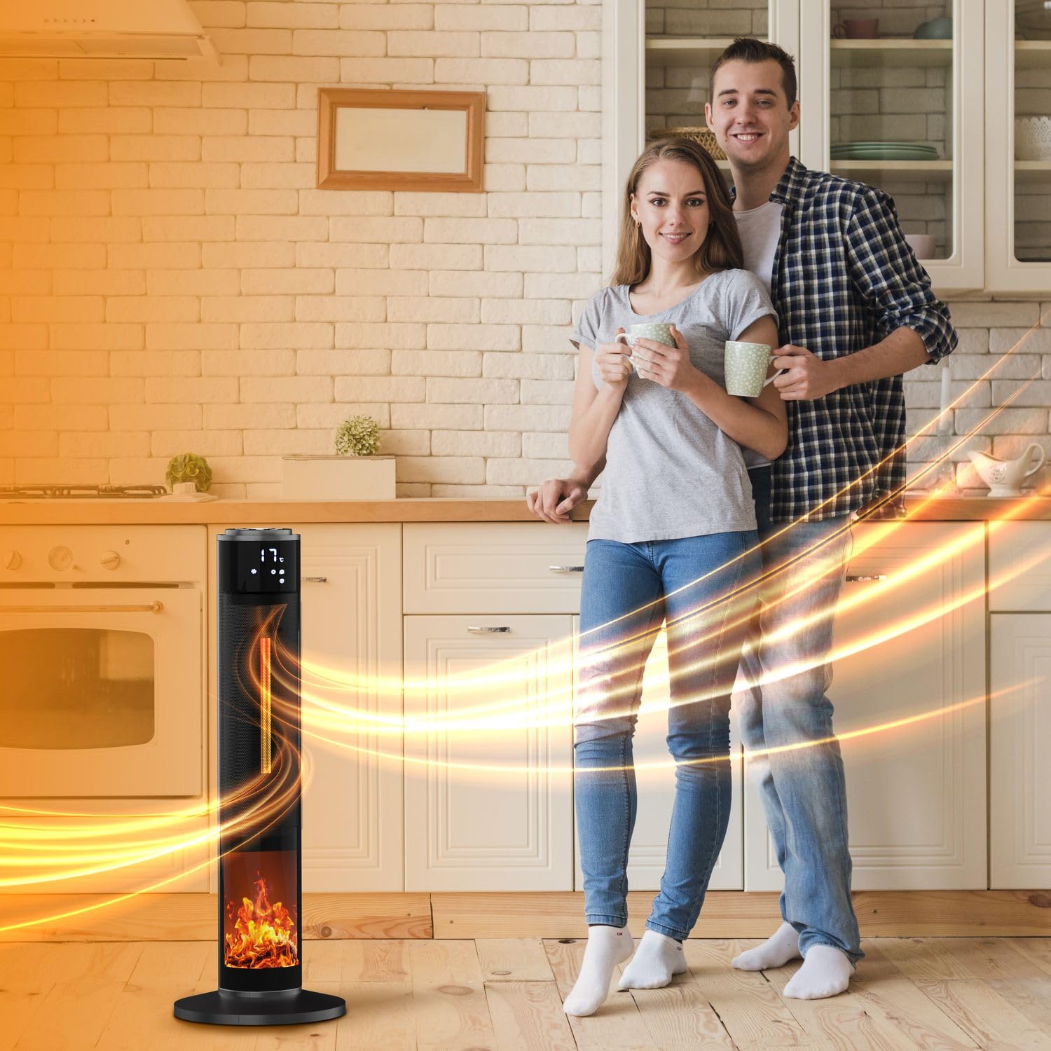 Tronitechnik® Heizlüfter Turmheizstrahler 1000 / 2000W Heizstrahler Standheizstrahler mit Fernbedienung Timer Kamineffekt Heizung Turm-Keramik-Heizer Heizlüfter Heizgerät Kamin Oszillationsfunktion