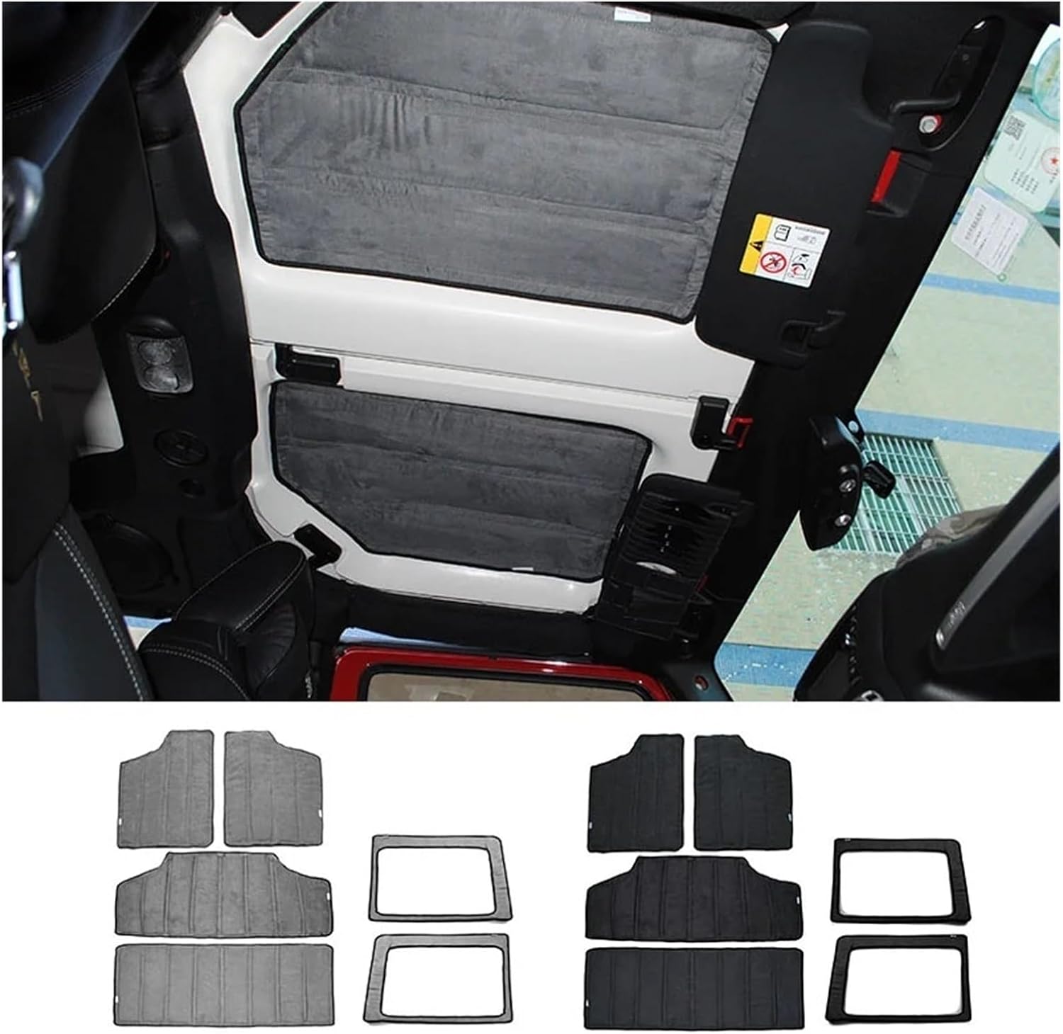 Heat Insulation Cotton Pad Compatible for Jeep Wrangler JK 2012-2017 Headliner Roof and Rear Window Insulation Kit 2 4 Doors(2 Door Black)