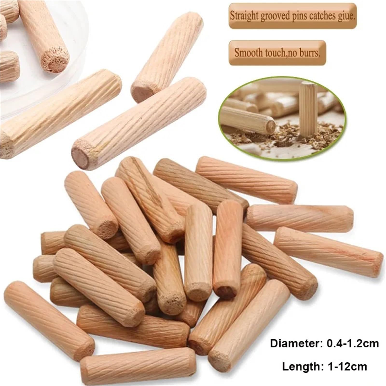 100/50 Stück Holzdübel for Schrankschublade, rund, geriffelt, Holz, Basteldübel, Stangen, Möbelbeschlag FüR Diy, Modellbau Und Heimwerker(Log color 1x10cm,50pcs)