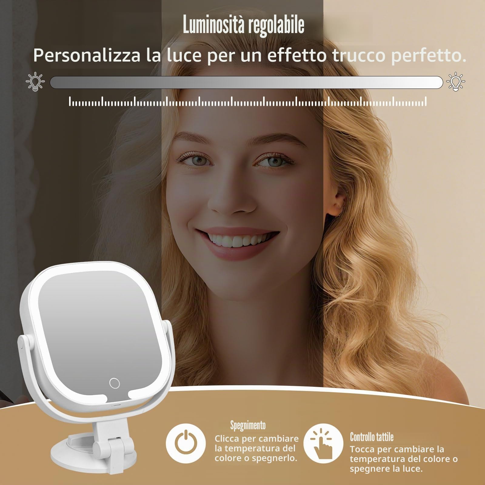 Specchio ingranditore con ventosa Specchio da trucco luminoso Specchio cosmetico double face 30X/1X,specchio da bagno con 3 modalità di illuminazione luminosità Regolabile,per Bagno e Viaggio