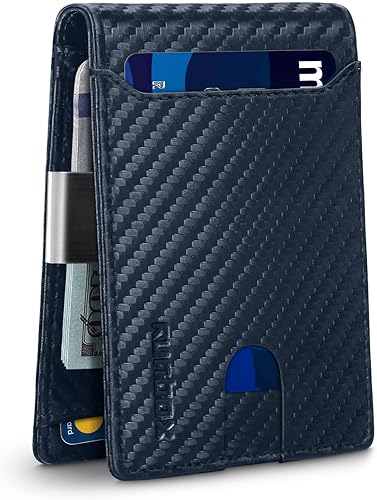 RUNBOX Cartera delgada para hombre con clip para dinero bloqueo RFID bolsillo frontal bolsillo frontal tarjetero de crédito minimalista para hombres