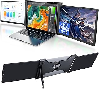 FQQ 14" Triple Portable Monitor for Laptop, 1920 * 1200P FHD IPS Portable Monitor for 15” - 17.3" Laptop, 16:10, Dual Monitor Display for Win/MAC, HDMI/USB-C Plug & Play, S15 Black