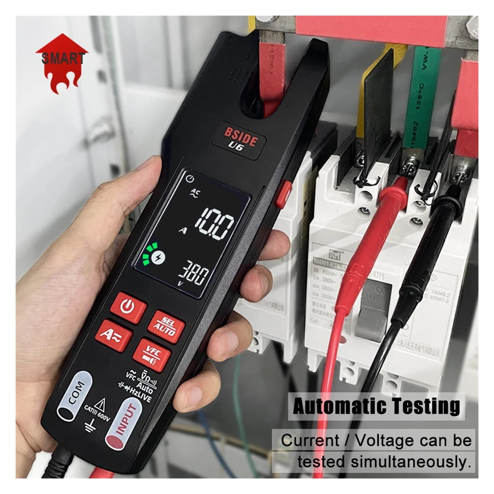 600A Pinza amperometrica digitale True RMS AC DC rilevamento NCV | Misura corrente AC DC e valori elettrici senza scollegare i circuiti per manutenzione e diagnosi(U6 Fork Clamp Meter)