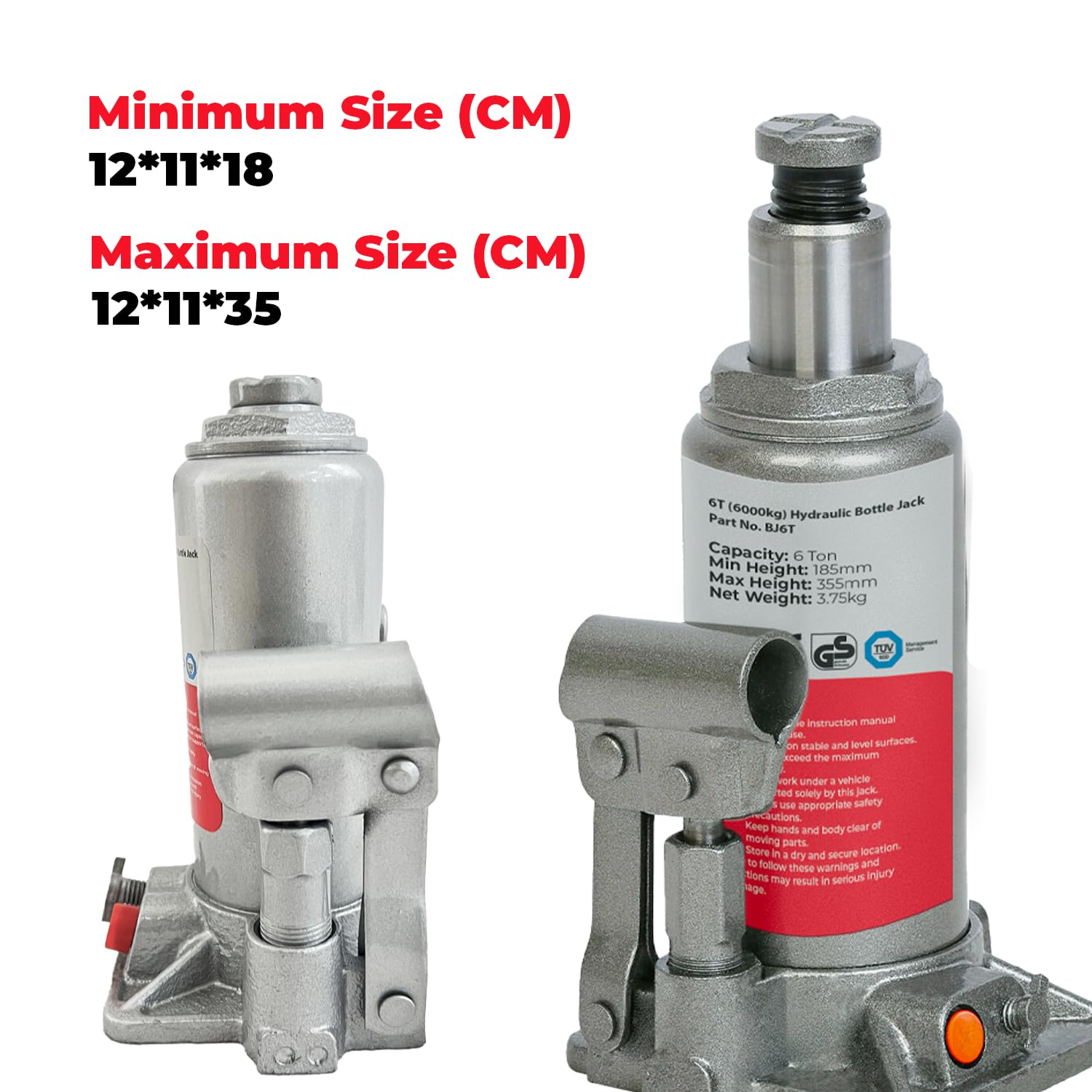 Simply Cric Bouteille hydraulique 6T BJ6T (6 tonnes, 6000 kg), Rouge métallisé