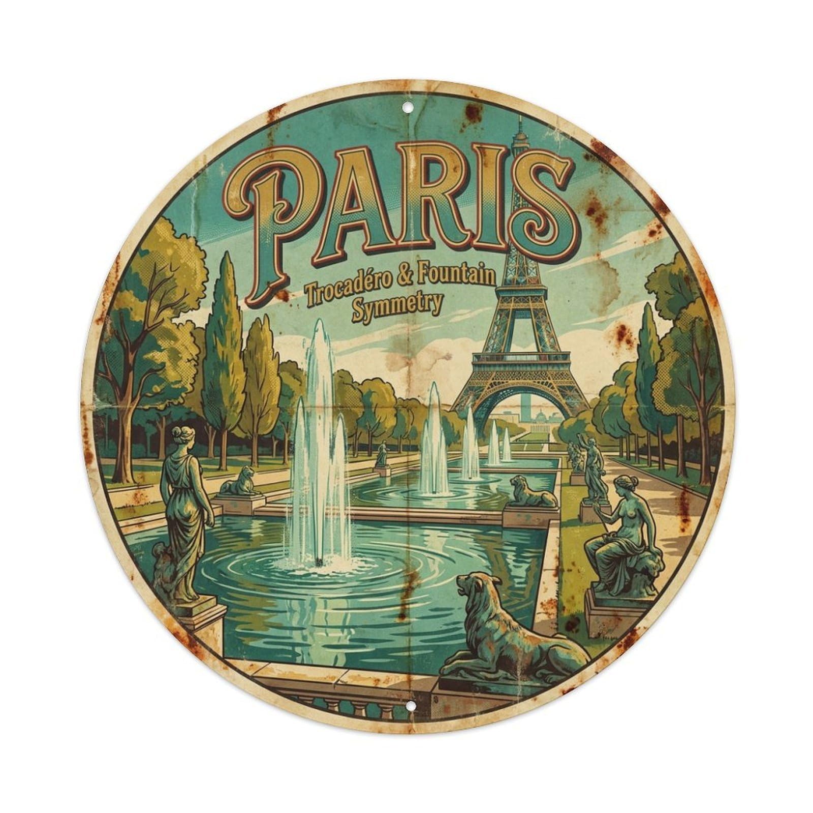 Luxembourg Fountain Garden Stroll Paris Heritage Travel Metal Tin Sign