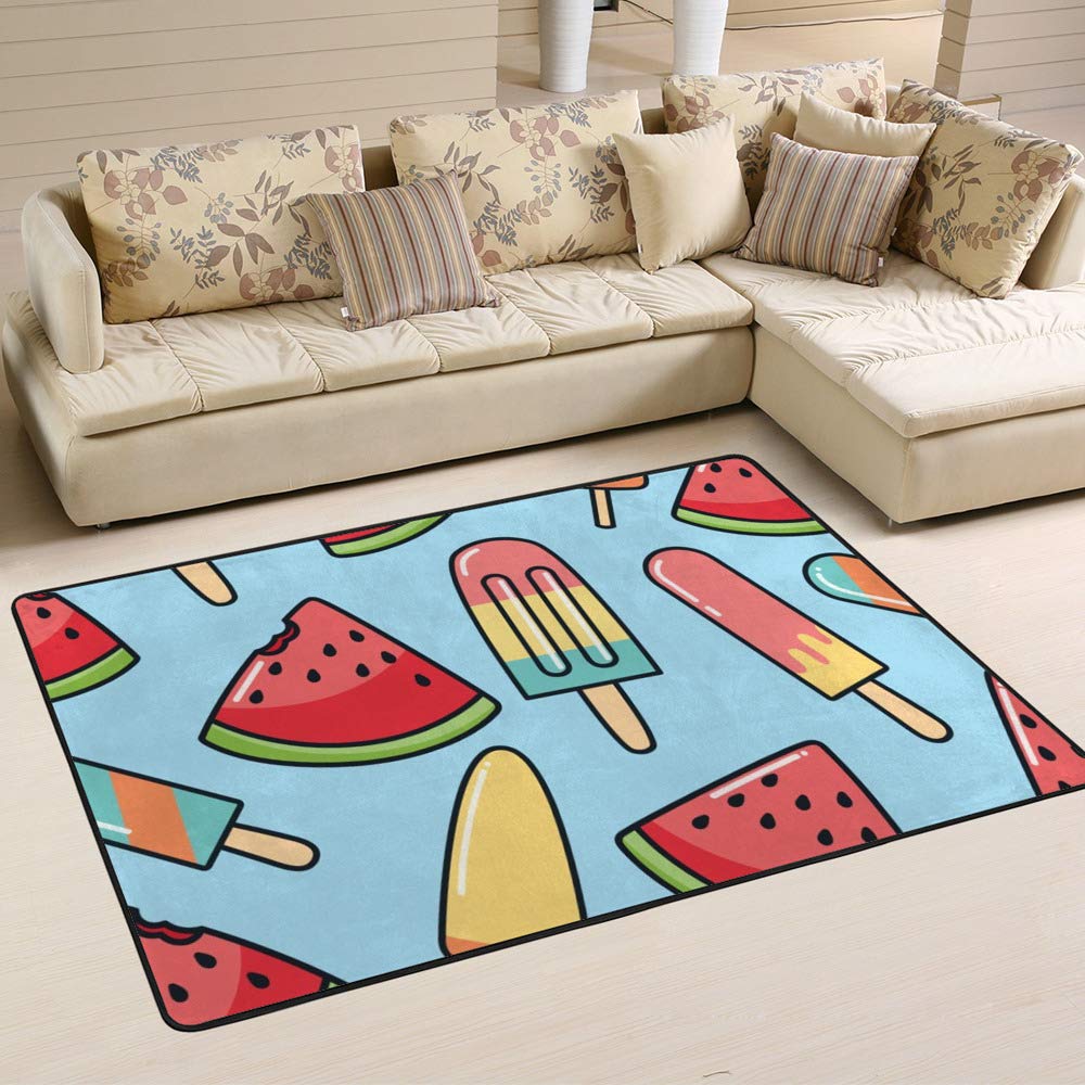 Tapis bleu de salon Ruchen ambiance été et fraîcheur pastèque