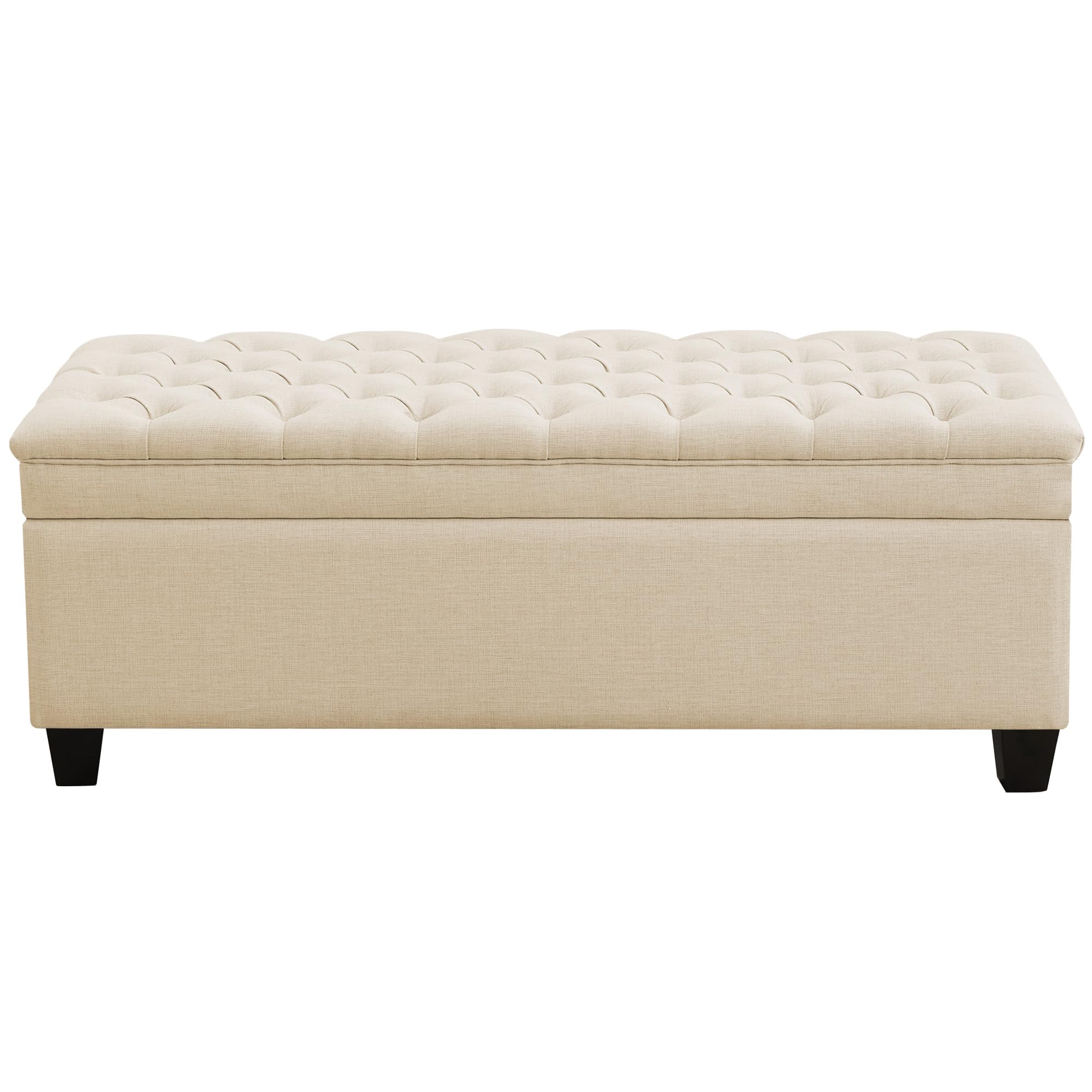 WUTUTUEE 51" Fabric Storage Ottoman Bench, Upholstered Rectangle End of Bed Storage Ottoman Tufted Living Room Bedroom Bench with Safety Hinge, Solid