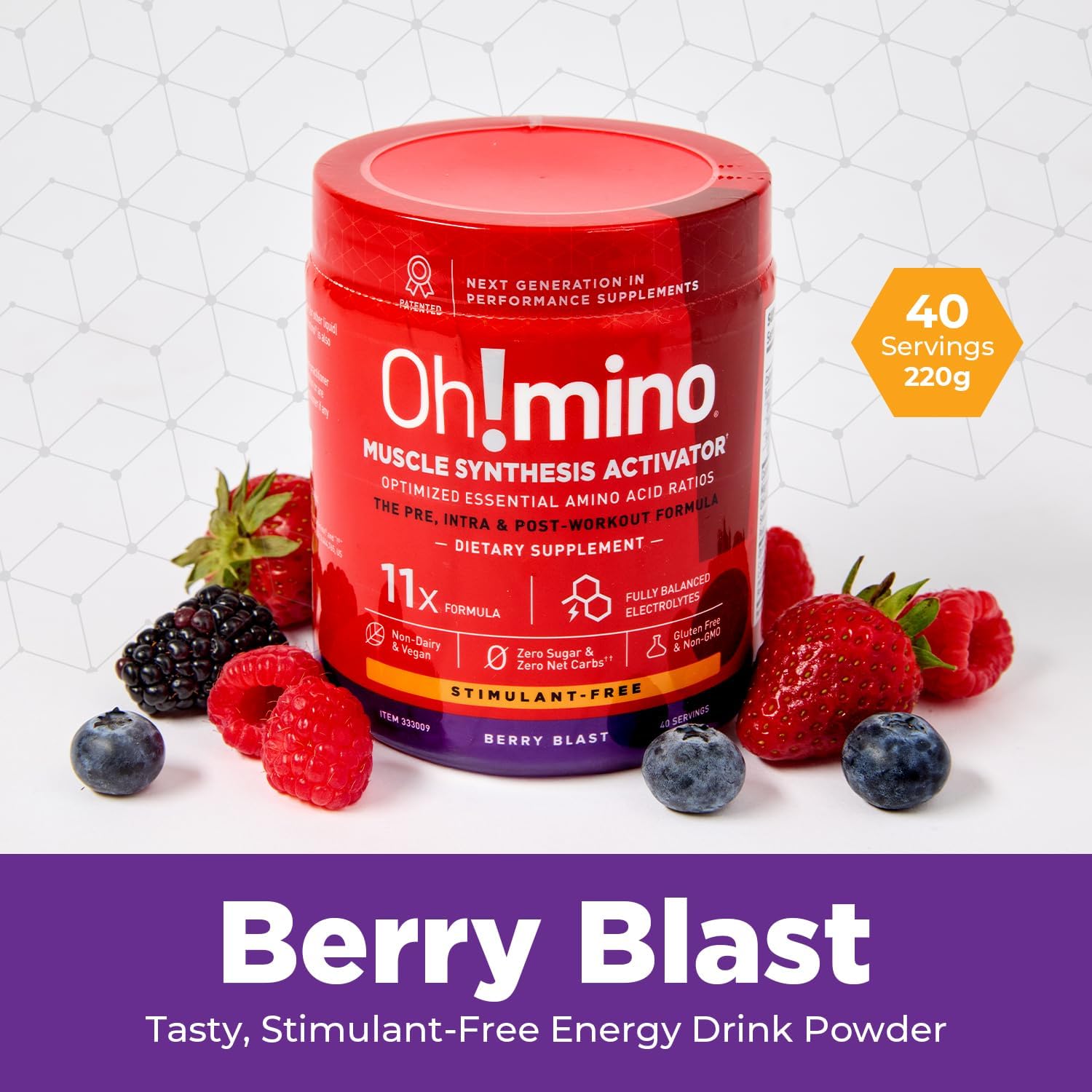 Oh!mino Essential Amino Acids Supplement. Berry Blast, Stimulant-Free Powder. All 9 EAAs, BCAAs and The Perfect Amino for Workouts, Amino Energy, and to Build Muscle, and Recover Faster. Berry Blast (Stimulant-Free) 9.8 Ounce (Pack of 1) image 5 of 8 B09W1J721C