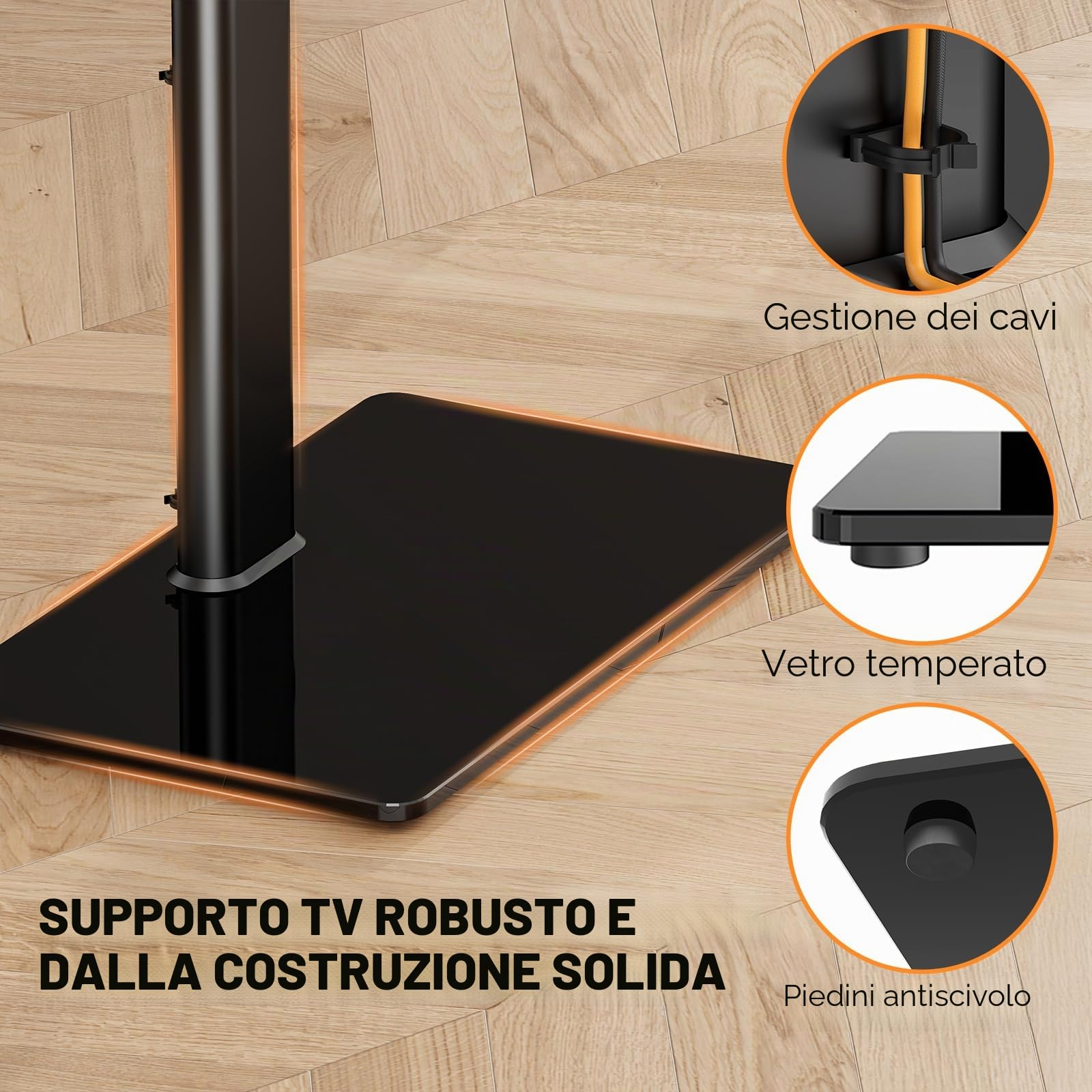 Hemudu Porta TV da Terra Mobile, Supporto TV da Pavimento per TV LCD LED da 19 a 43 Pollici, Supporto TV Girevole 100º, Regolabile in Altezza 16 Livelli, Fino a 45 kg, Max VESA 200 x200 mm
