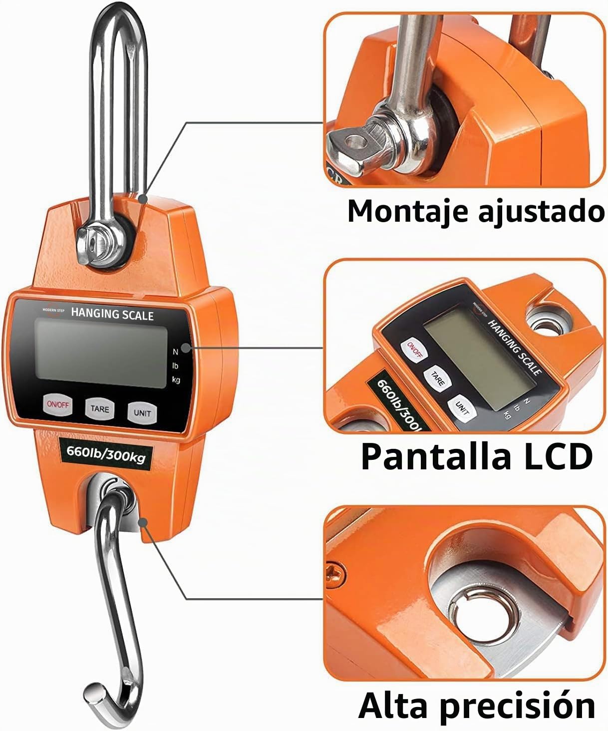 Báscula colgante 300Kg para granja, caza, peso de arco con sensor de precisión (estuche digital profesional y liviano)