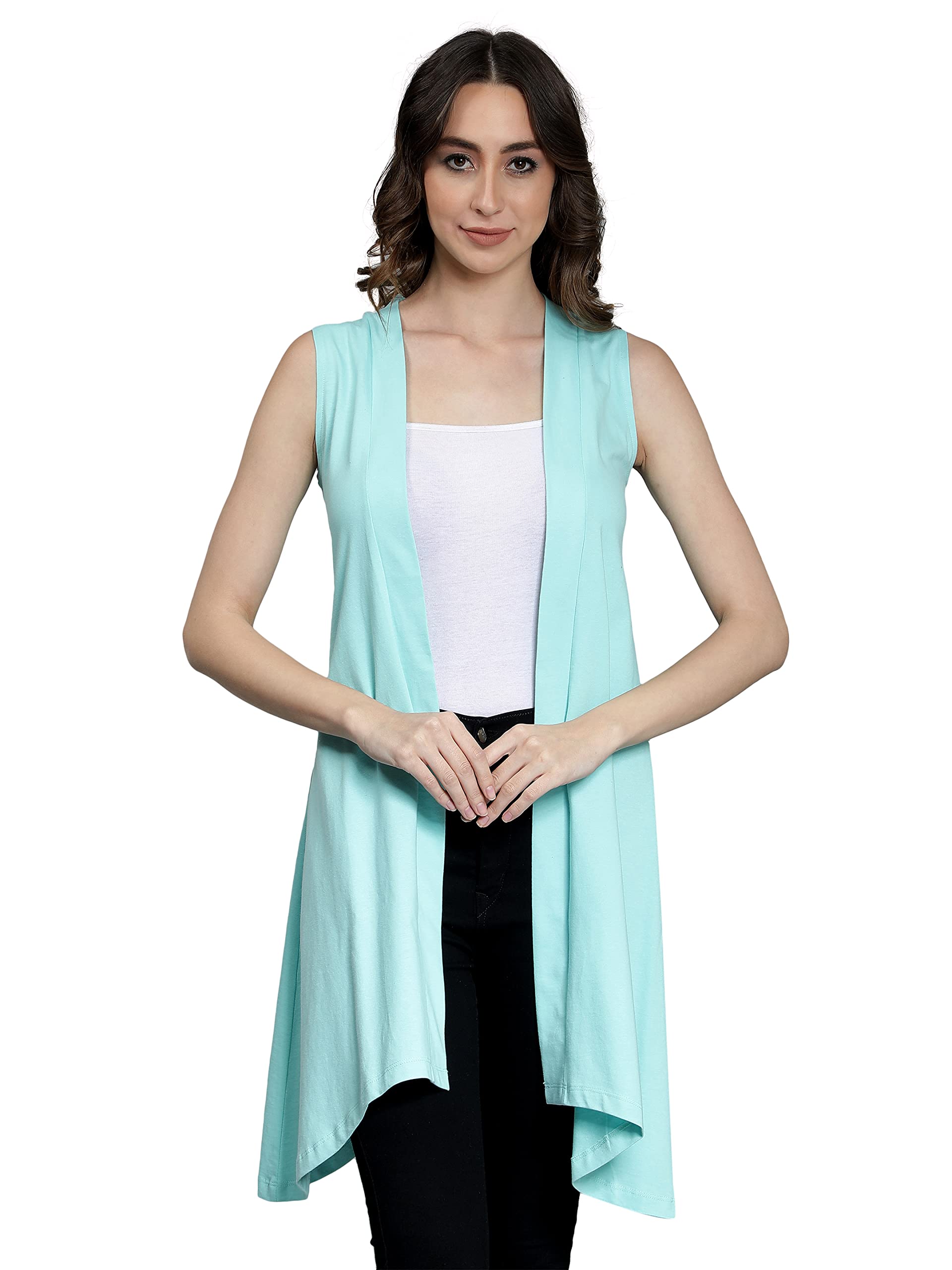 nimble Sleeveless Shrugs/Front Open Casual Shrug for Women Mint Green-picture-26