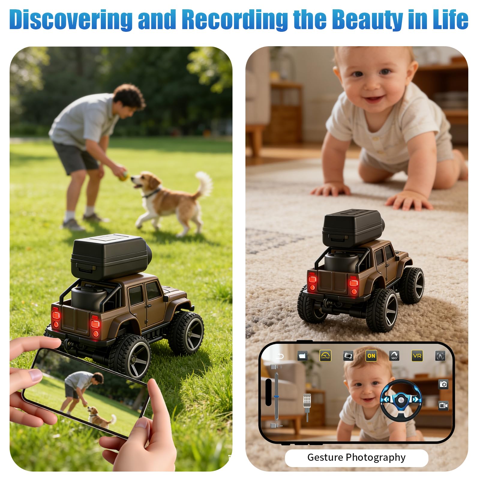 OBEST Coche Teledirigido con HD Cámara,RC Truck, Control de Aplicación, Transmisión WiFi de Fotos, 2 Modos de Velocidad, Cámara Extraíble, Camión de Juguete para Niños y Adultos
