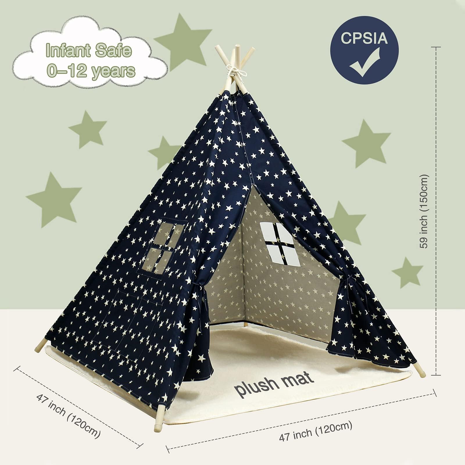 Tipi Zelt für Kinder Kinderzelt mit Plüschmatten Spielzelt für Indoor Outdoor Kinder Zelt für Zuhause Kuschelecke Kinderzimmer Spielhaus für Mädchen und Jungen(120X120X150cm)