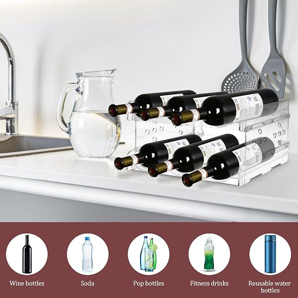 MXTIMWAN Portabottiglie Vino e Acqua Impilabile, Bottigliera e scaffale per 6 bottiglie, Organizar per Bottiglie d'Acqua in Plastica per Piano di Lavoro della Cucina, Armadio - 4