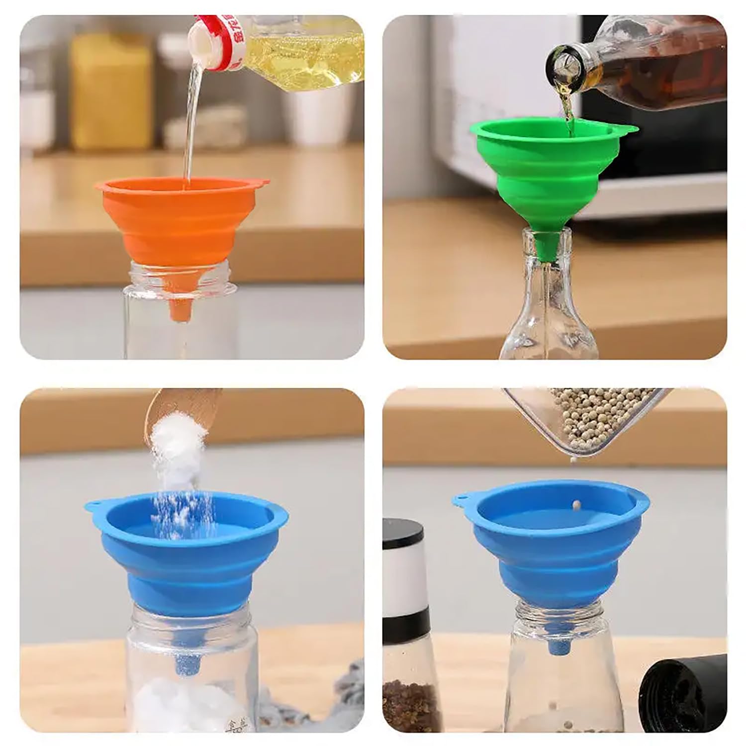 Juego de 3 Embudos Plegables de Silicona, Utensilios de Cocina para Cocinar, para Transferencia de Líquidos de Cerveza