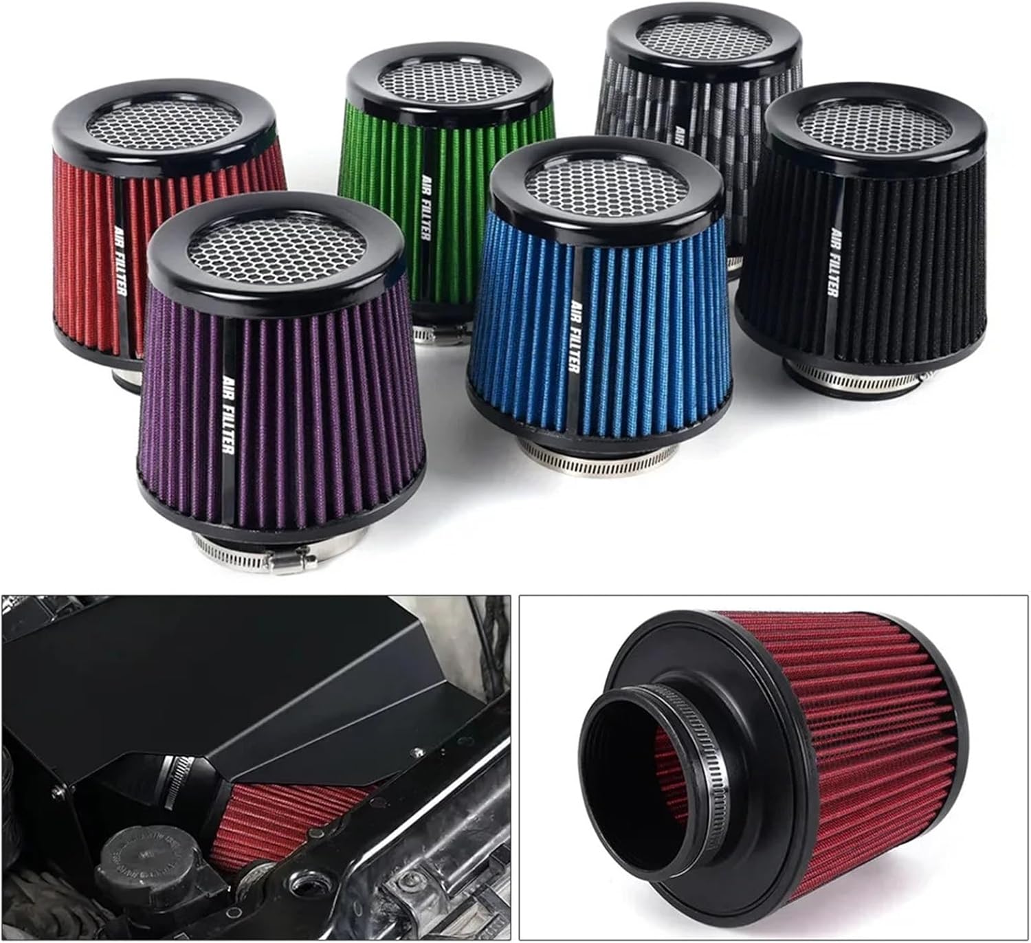 Car Air Filter High Flow Cone Cold Air Intake Filter Auto Modification Accessories Mesh Cone Universal 76mm 3inch(Black)