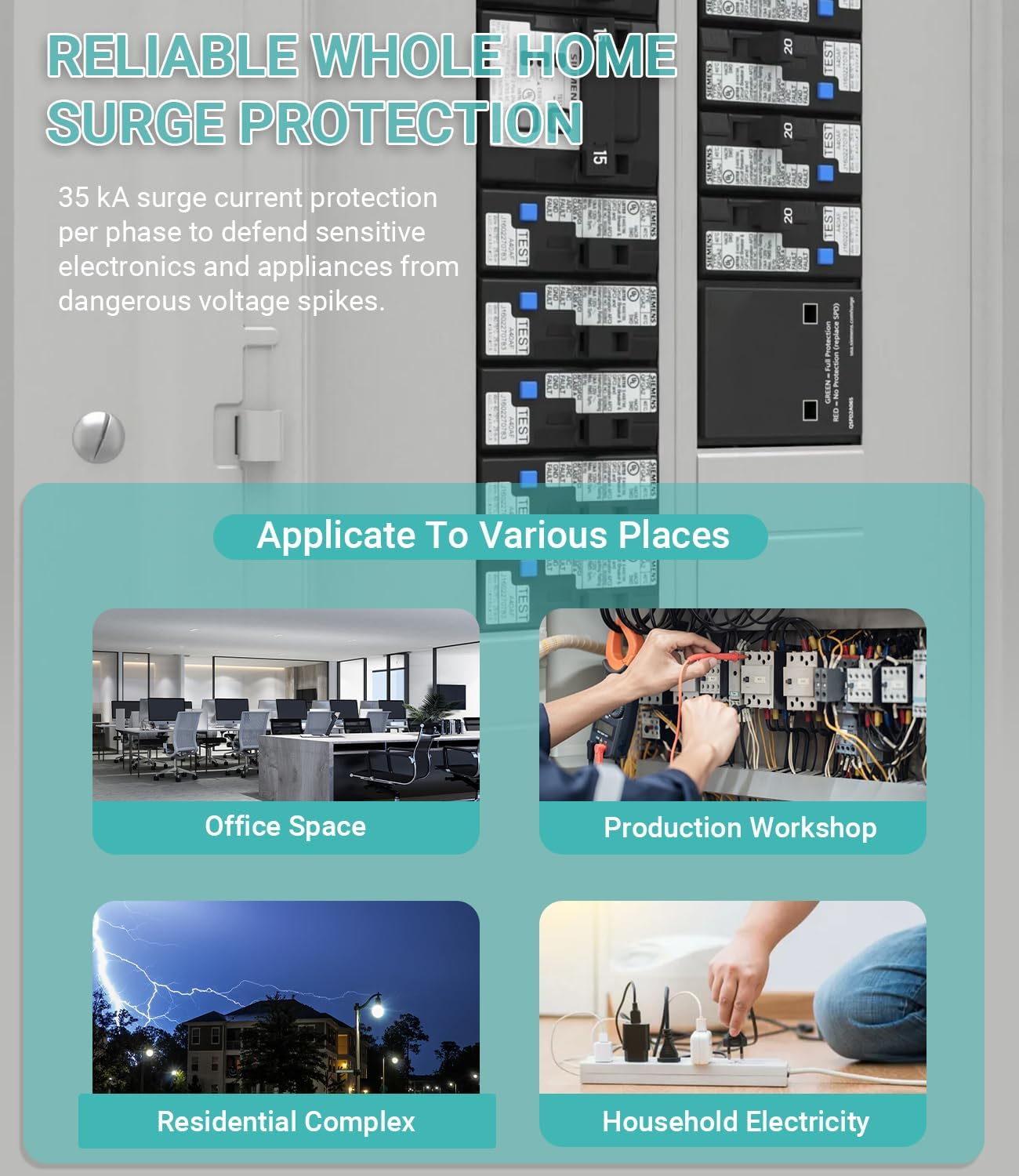 Replacement for Siemens QSPD2A035B 35kA Indoor Surge Protective Device, Whole House Surge Protector for Electrical Panel, 2-Pole Plug-On for 120/240V Load Centers with Mechanical Status Indicator