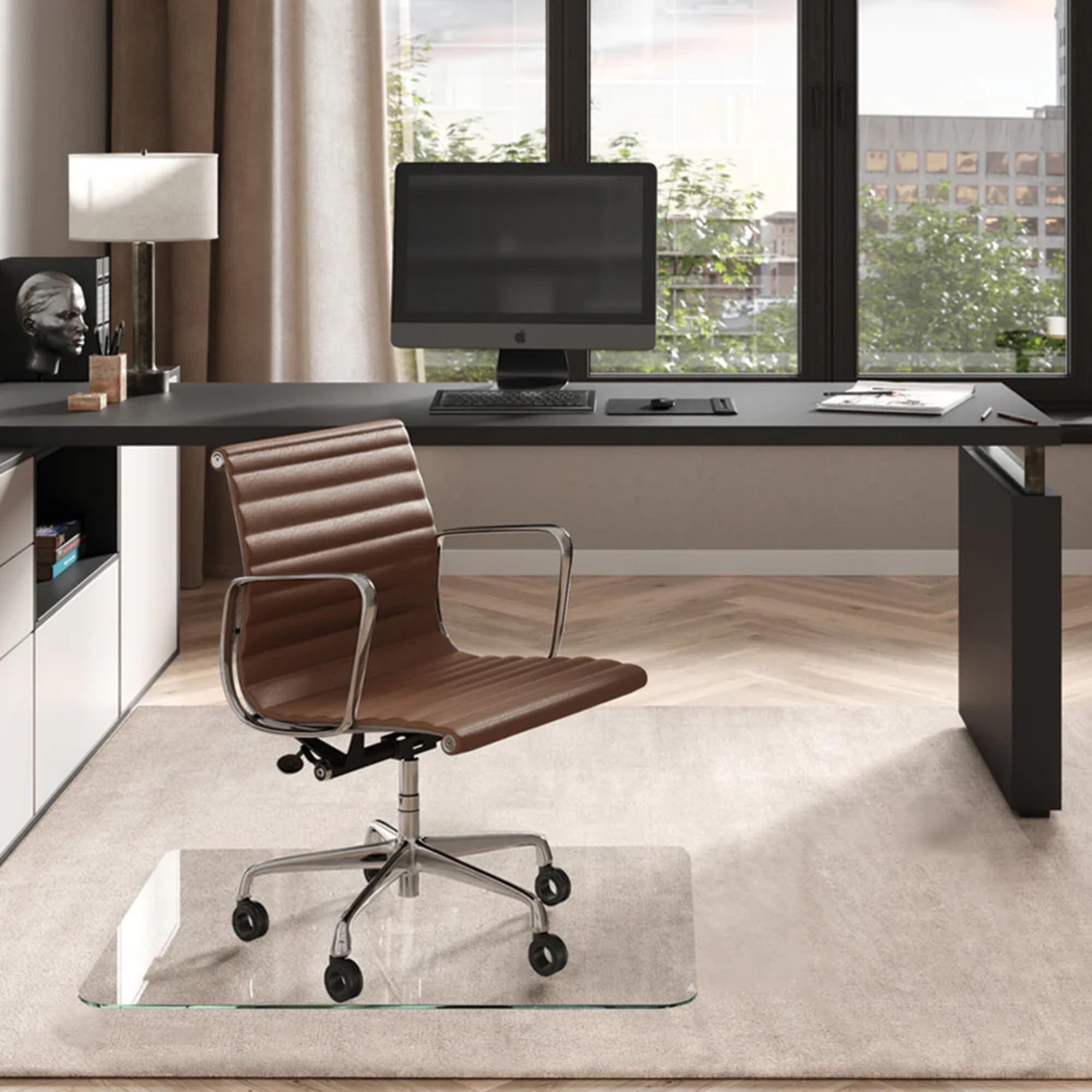 Glass Chair Mat 36” x 42 ” Superior ¼ Thick, Luminoso Low-Iron Ultra Clear, Certified Tempered Safety Glass, Delivers a Smooth Glide, Protects Carpet or Wood, Beautiful in Home or Office