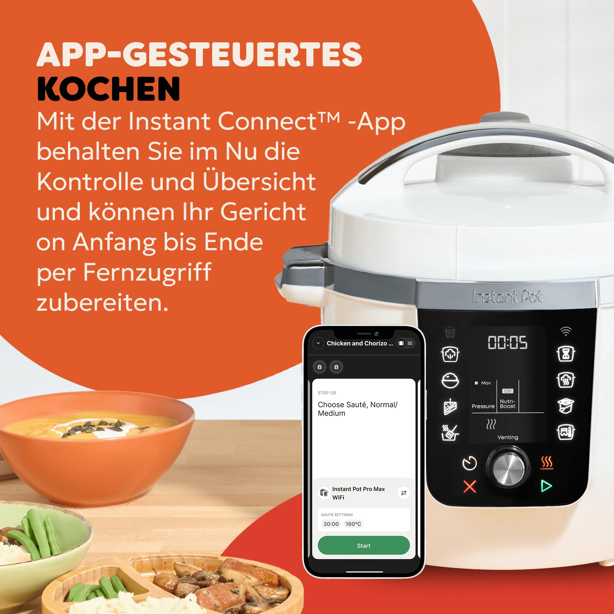 Instant Pot Pro 10-in-1-Multikocher 5,7 l – Weiß, Schnellkochtopf, Schongarer, Reiskocher, Sauteuse, Joghurtbereiter, Speisenwärmer,Vakuumgarer,Dampfgarer, Backen, NutriBoost™, spülmaschinenfest.