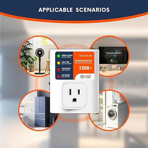 Miniatura 5 de BXST Protector de sobretensiones para electrodomésticos, 120 V 15 A, protector de voltaje con protección contra rayos de 140J, sobrecarga de pared y