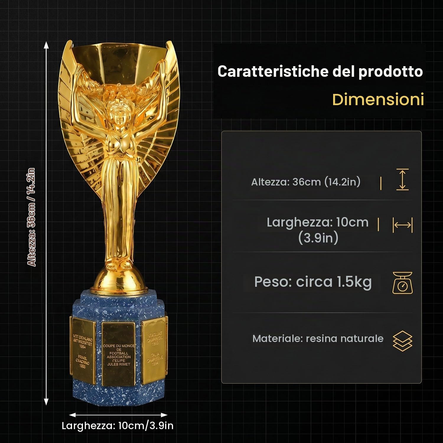 Replica Trofeo Jules Rimet – Coppa del Mondo Souvenir Calcio per Tifosi | Decorazione Regalo per Club, Bar e Scuola