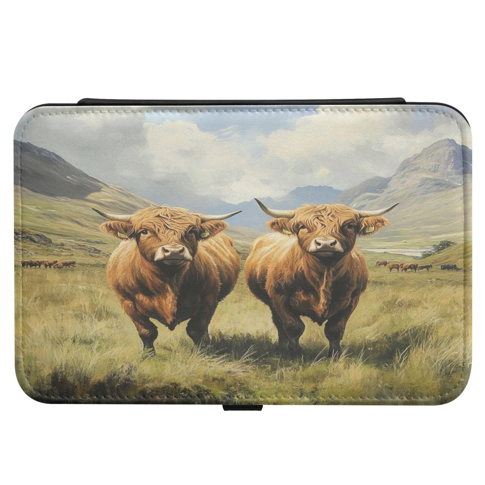 Haskirky Highland Cow Jewelry Box Portable PU Leather Travel Jewelry Organize for Women Jewelry Storage Display Holder for Ring, Necklace, Earring