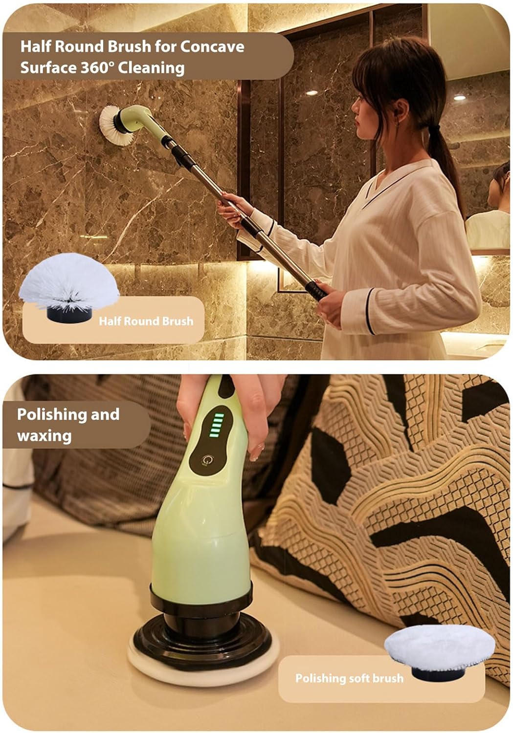 Handheld Rotating Cleaner Brush, Powerful Handheld Electric Brush 2000mah, Labor Saving 25W for Kitchen (White)