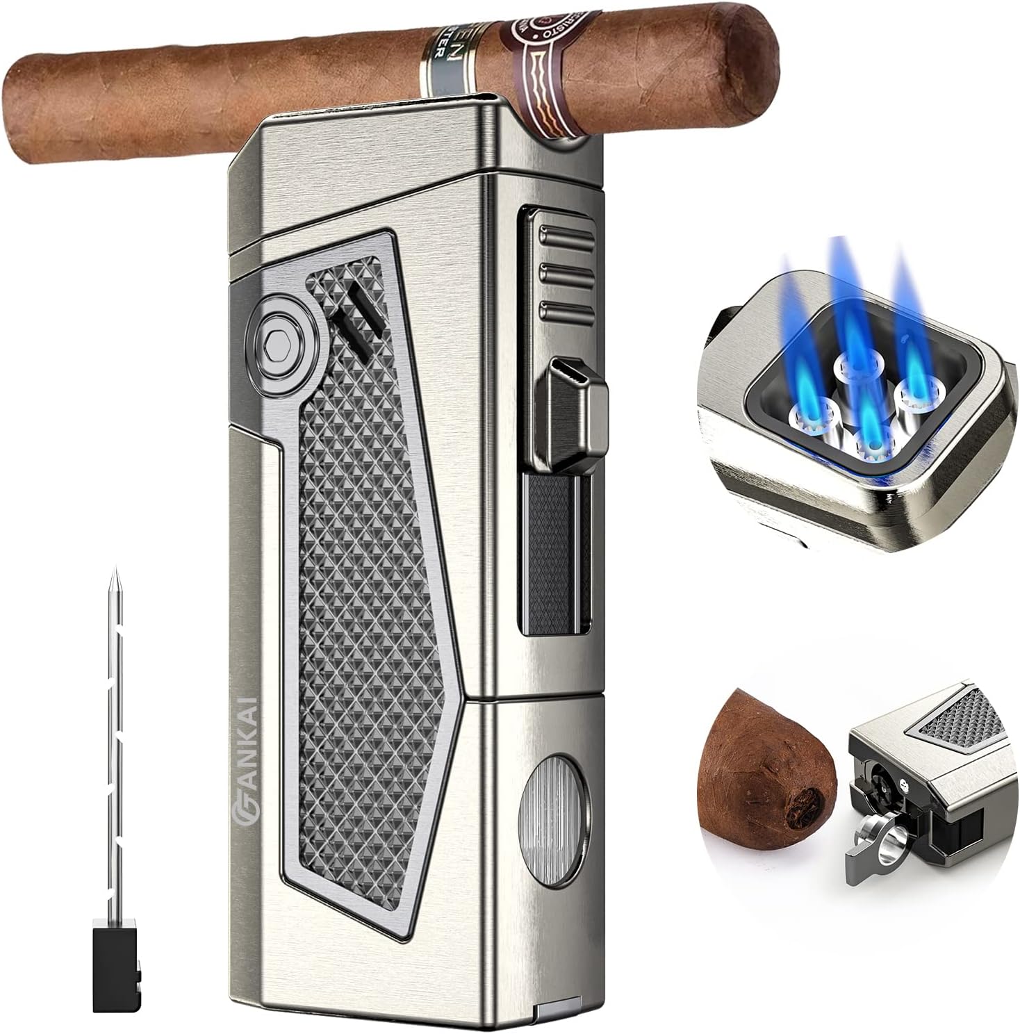 Tesonway Cigar Lighter, Windproof Refillable Butane Torch