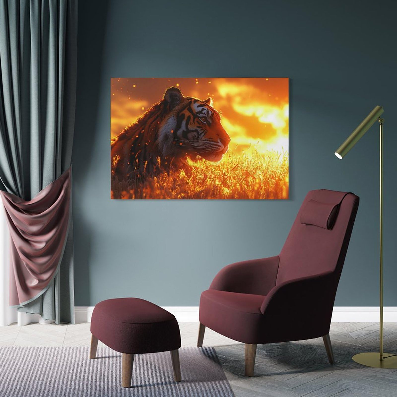 Junmoney Home Decor Wall Art Tiger in Golden Light, 20x30inch(50x75cm), for Hallway, Bedroom Or Modern Interiors, Gift Idea for Housewarming And Birthdays