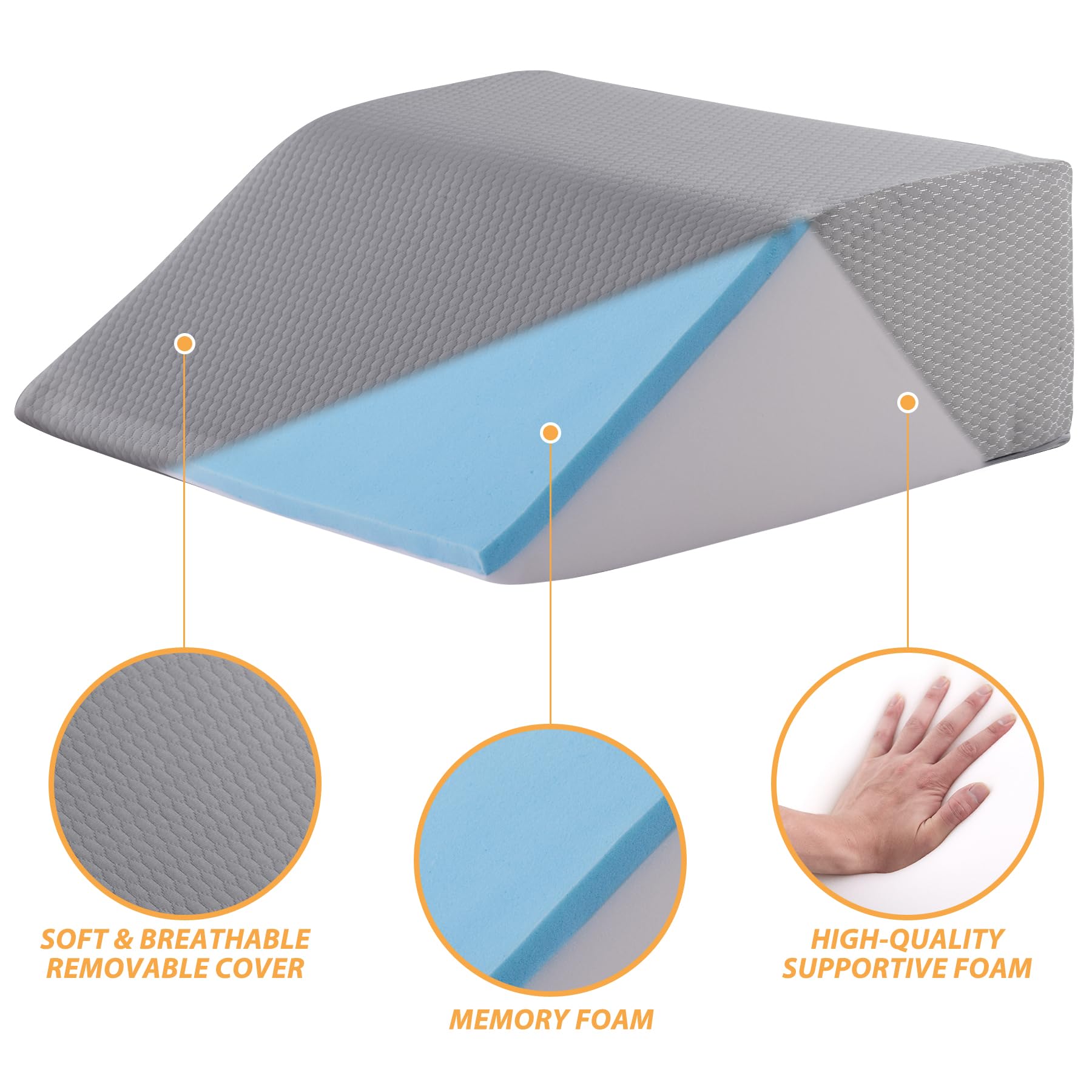 Bedluxe Beinerhöhungskissen, Beinkissen zum Schlafen, kühlendes Gel-Memory-Foam-Oberteil, Keilkissen für Beine, Beinkeile für Durchblutung, Schwellungen, nach Operationen – abnehmbarer Bezug (25,4 cm,