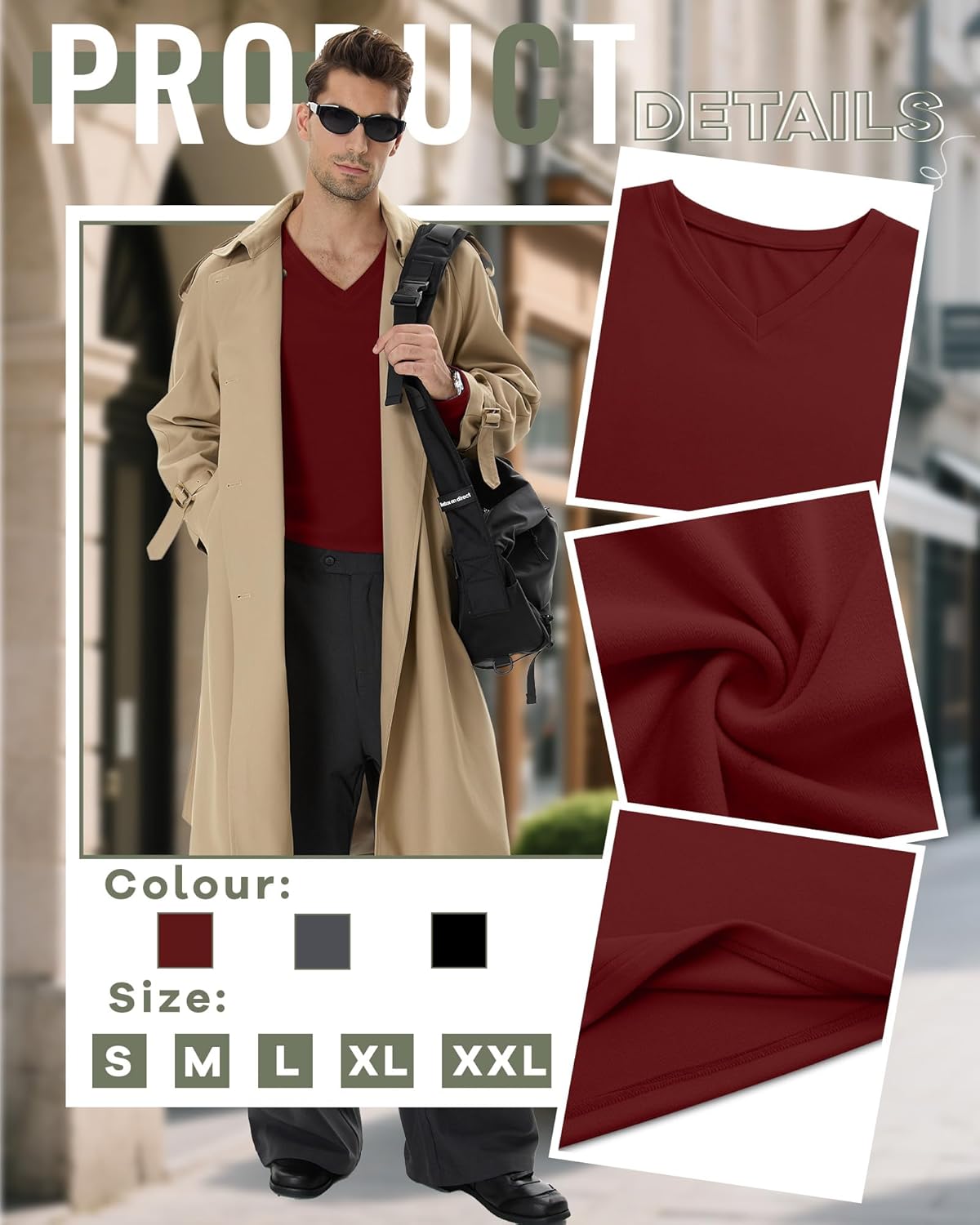 3 Pack Men's Thermal Long Sleeve Shirts V Neck Fleece Lined Loose Fit Warm Base Layer Winter Casual Tops - Image 6