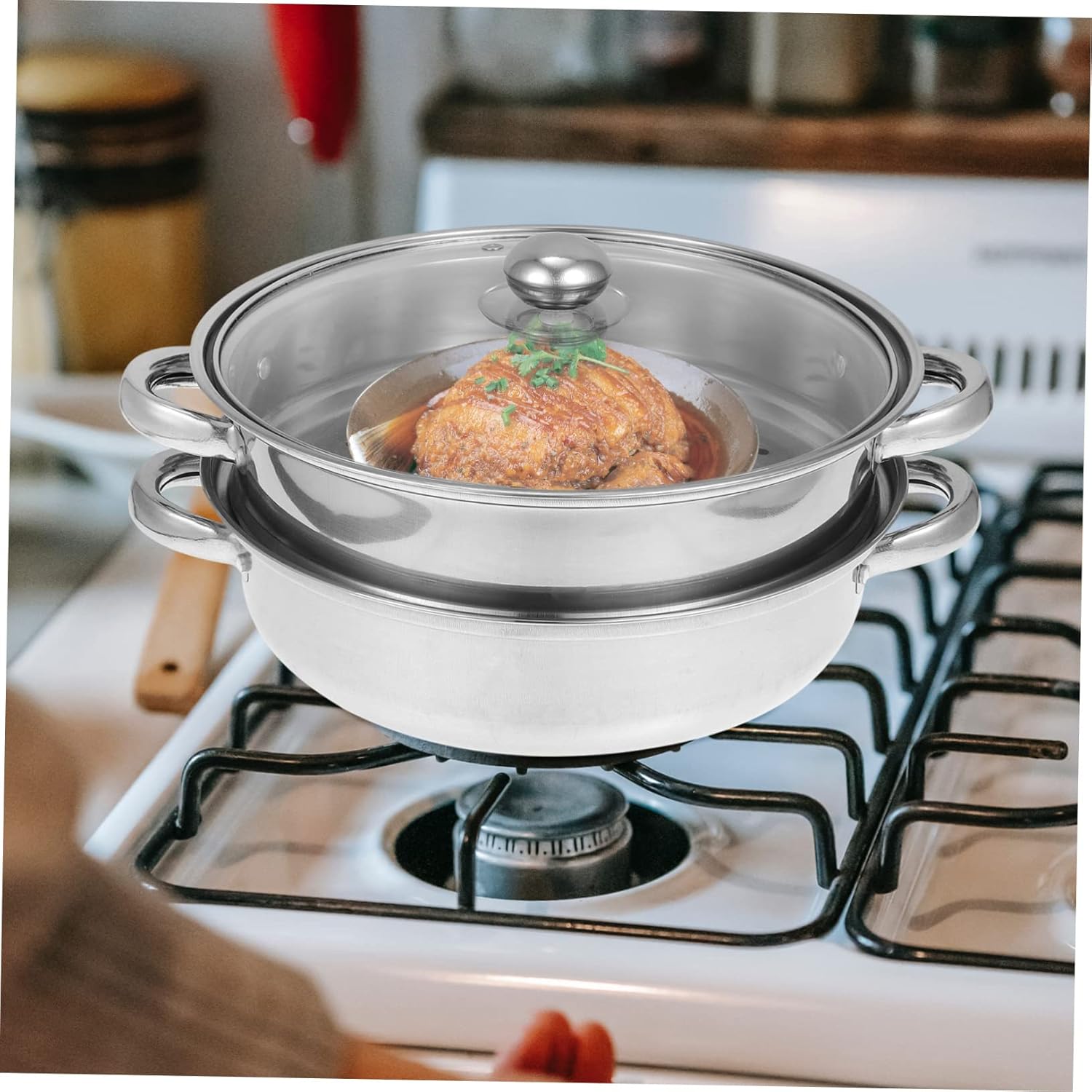 Stainless Steel Double Boiler Steamer Pot Handle Design Food Steaming Pot for Cooking