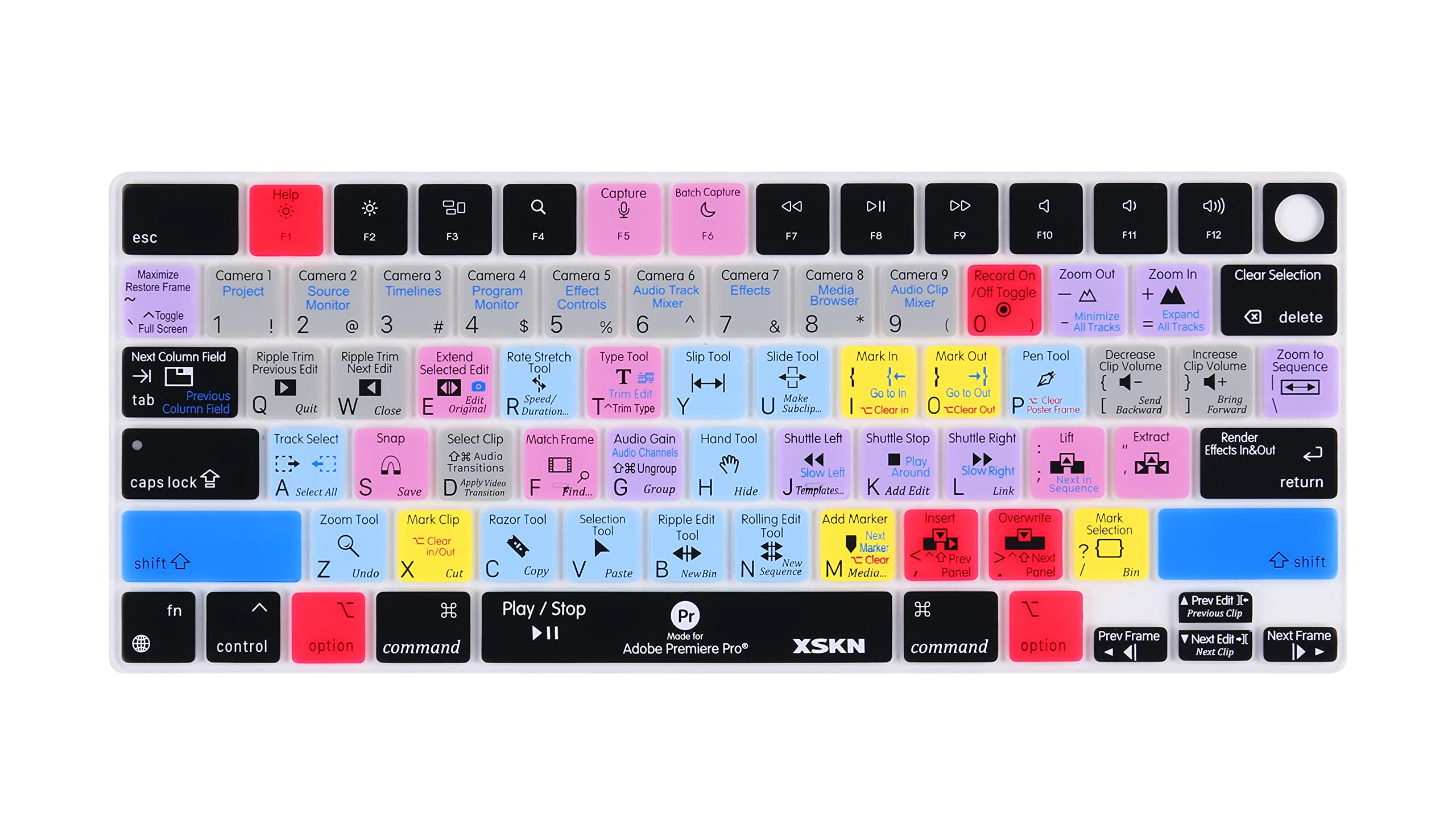 XSKN Premiere Pro Shortcut US Layout Silicone Keyboard Cover Skin for 2021 Released MacBook 14 inch A2442 16 A2485 with ( M1 / Max chip ) Liquid Retina XDR Display Touch ID, K-400