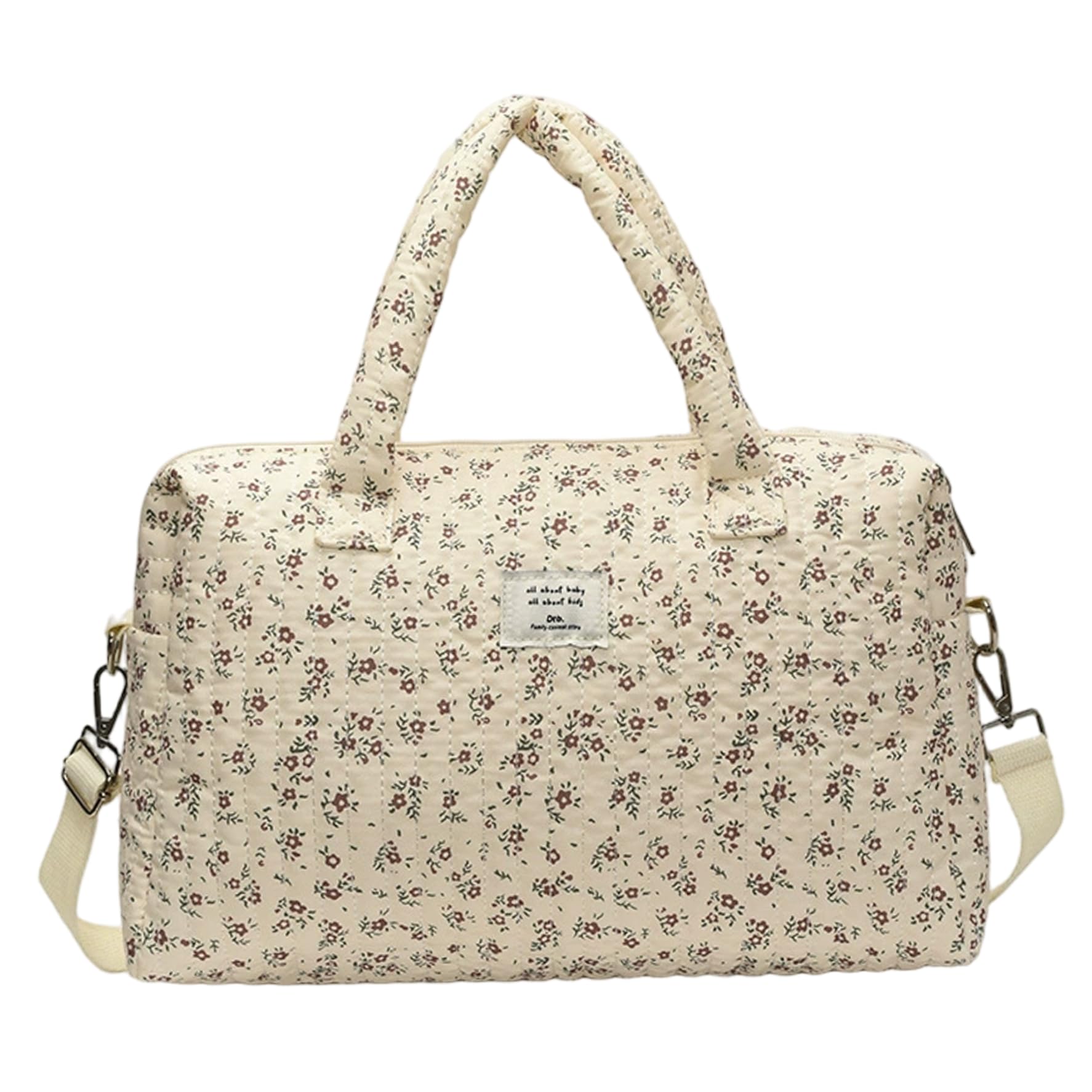 BeVistoso Cute Diaper Bag, Quilted Diaper Bag, Adjustable Soft Floral for Women, Multi-Pocket Large Mommy Bags for Travel and Daily Use Beige