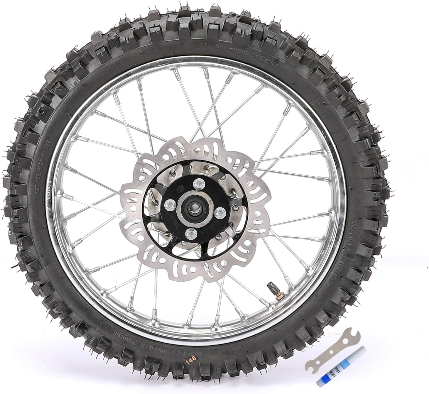60/100-14 Tire and Rim 14 Inch Dirt Pit Bike Front Wheel with Tire + 12mm Bearing Axle + Brake Caliper for Scooter Offroad Motorcycle Pit Pro Trail Bike SSR CRF50 CRF70 SSR Apollo 110cc 125cc 140cc
