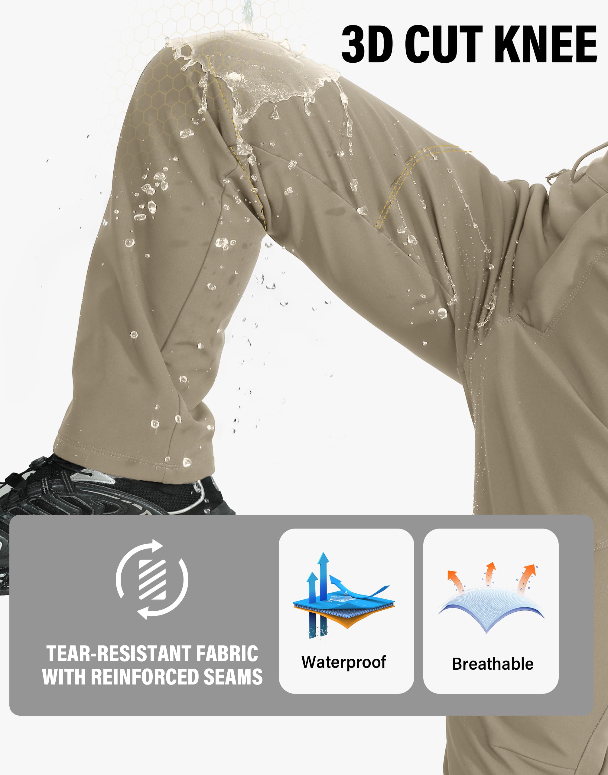 Pioneer Camp Pantalones de Senderismo con Forro Polar para Hombre, aislados, Impermeables, cálidos, Softshell, Resistentes al Viento, Pantalones de Trabajo, Caqui, Large