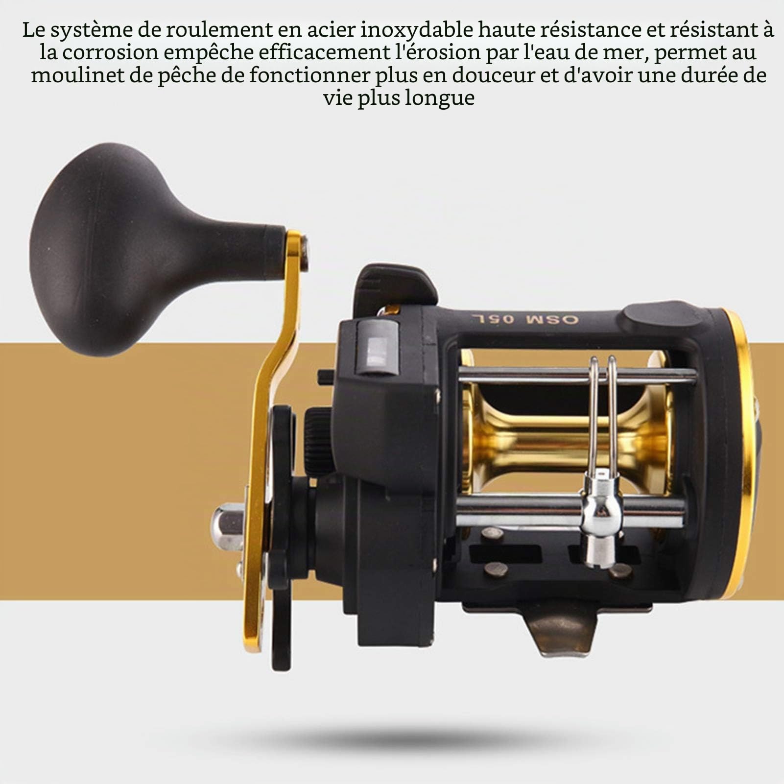 Gavigain Moulinet de pêche, Roue de pêche en métal pour Bateau avec Compteur de Ligne, Moulinet de pêche à la traîne avec Rapport de Vitesse, roulement Durable pour la pêche côtière en Eau salée