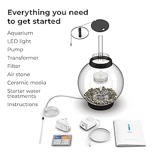 biOrb Classic 15 Acrylic 4-Gallon Aquarium with White LED Lights Modern Compact Tank for Tabletop or Desktop Display, Black-Trimmed Tank