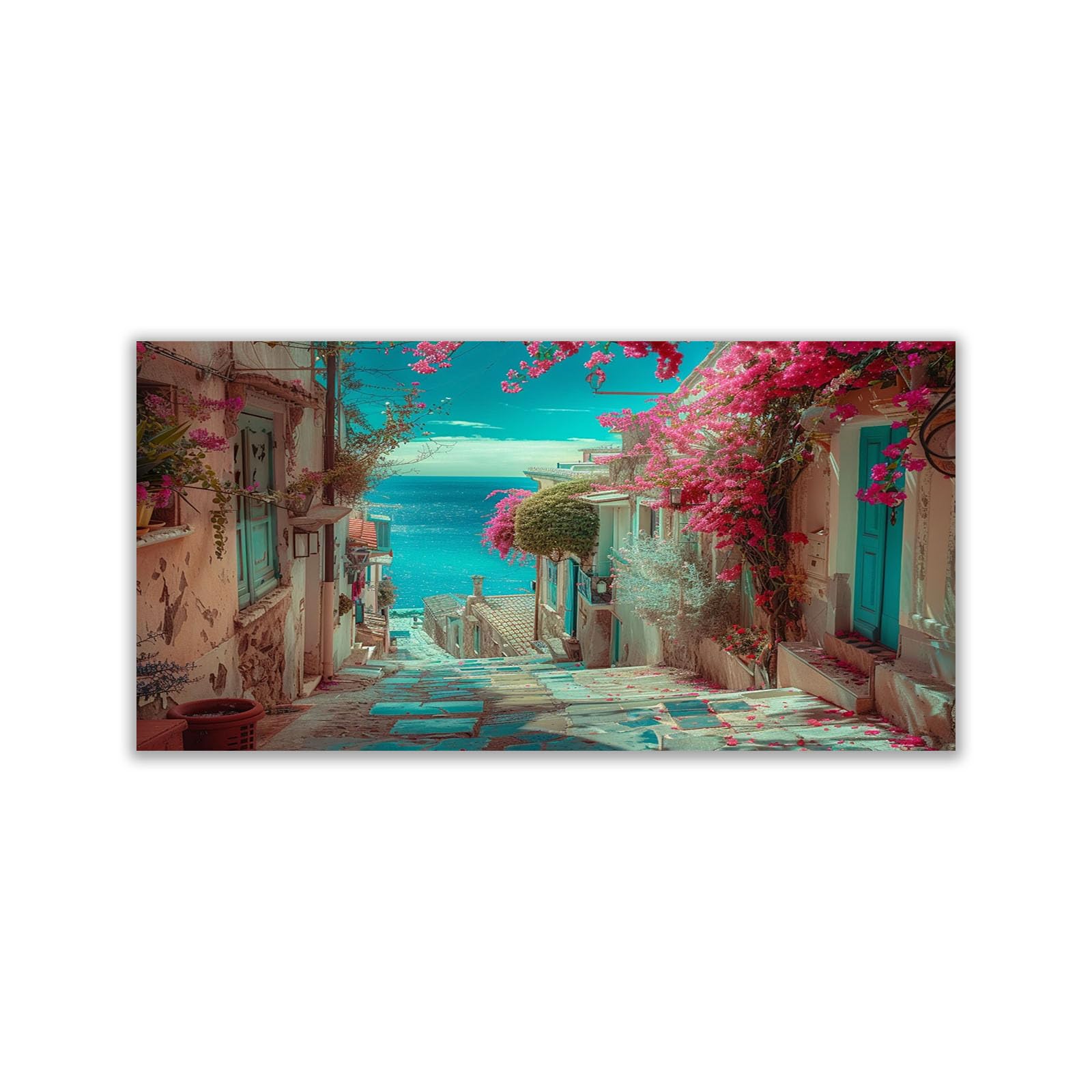 WIKEO Beach Pictures on Canvas Wall Art Beautiful Beach Scenery Modern Prints Seaview Landscape Artwork - for Living Room Bedroom Home Office Wall Decoration(Pink 10)-70x140cm Unframed
