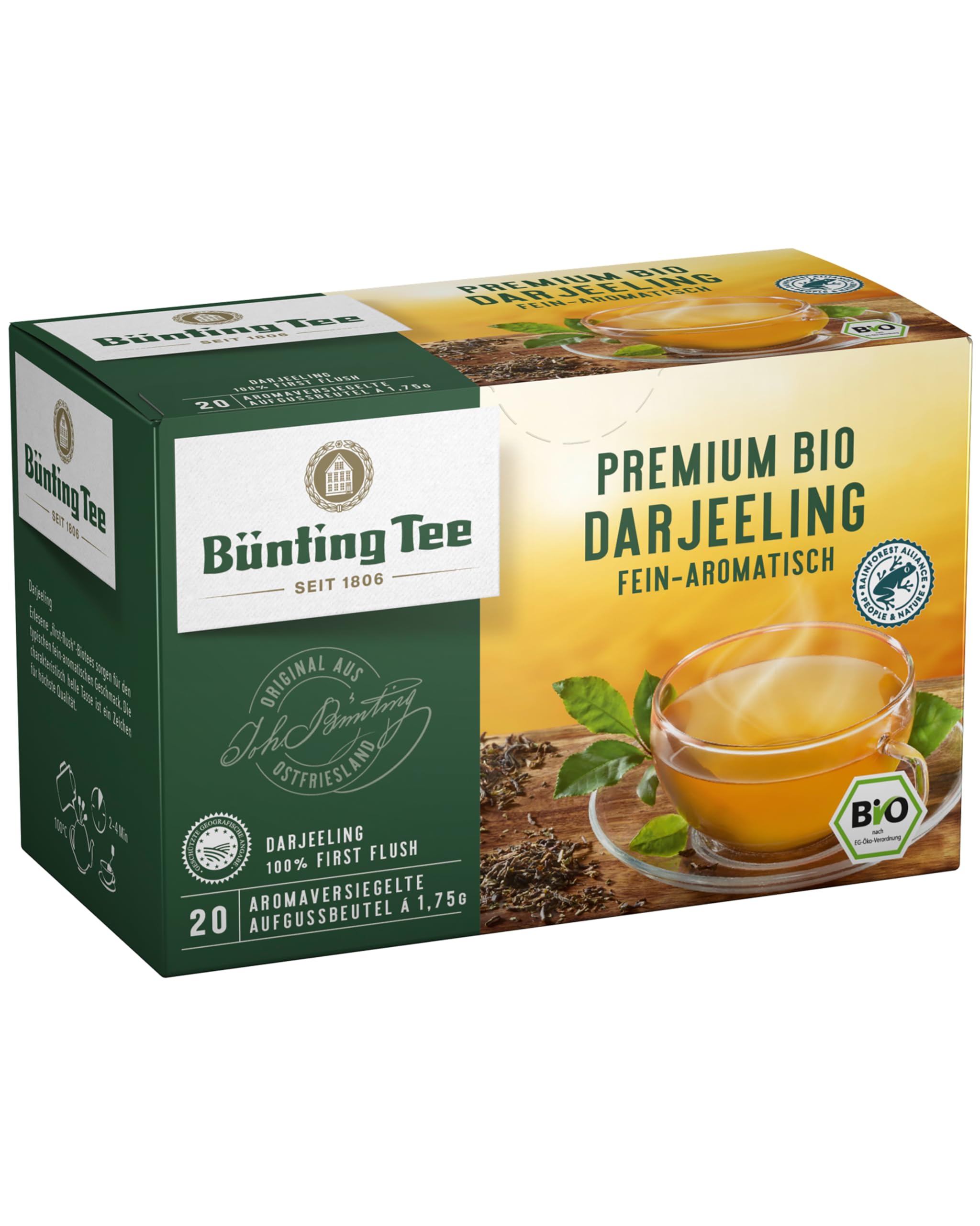 Bünting Tee Premium Bio Darjeeling - 6er Pack – Schwarztee, 6 x 20 Teebeutel