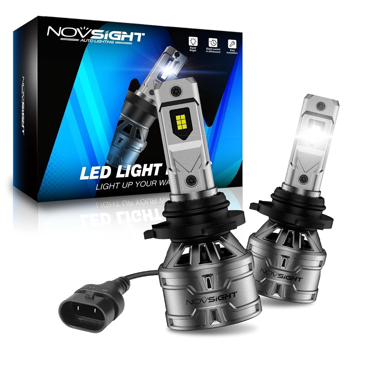 NOVSIGHT H10 Fog Light Bulbs 6500K White 60W 13000LM, IP68 Waterproof, Plug &
