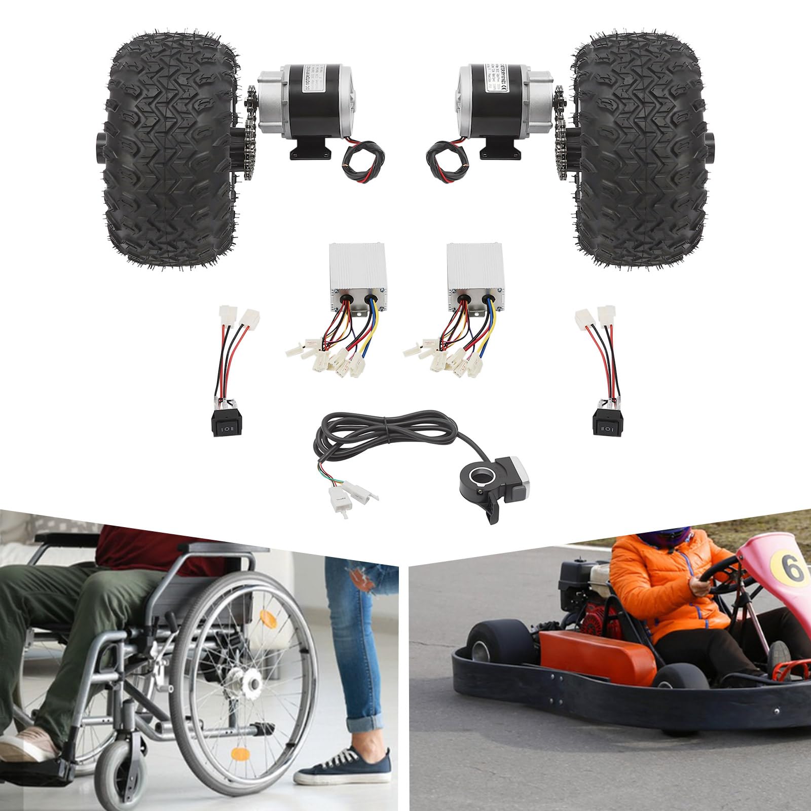 Set di ruote doppie, set di ruote con luci di controllo della batteria e interruttore a pulsante, motore Drive Air Wheel Conversion Kit per scooter elettrico e scooter da spiaggia, leva del