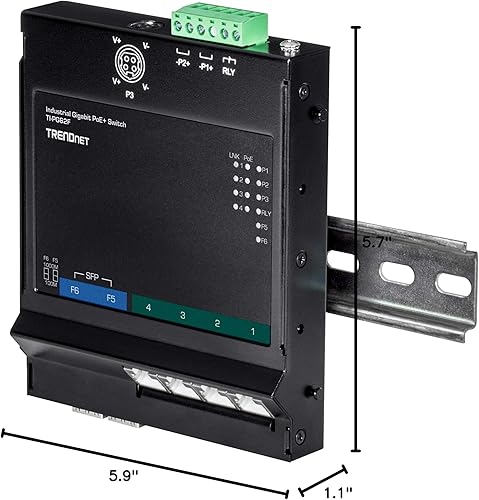 Miniatura 4 de TRENDnet Interruptor de acceso frontal industrial Gigabit PoE+ de 6 puertos, TI-PG62F, 4 puertos Gigabit PoE+, 2 ranuras Gigabit SFP, riel DIN,