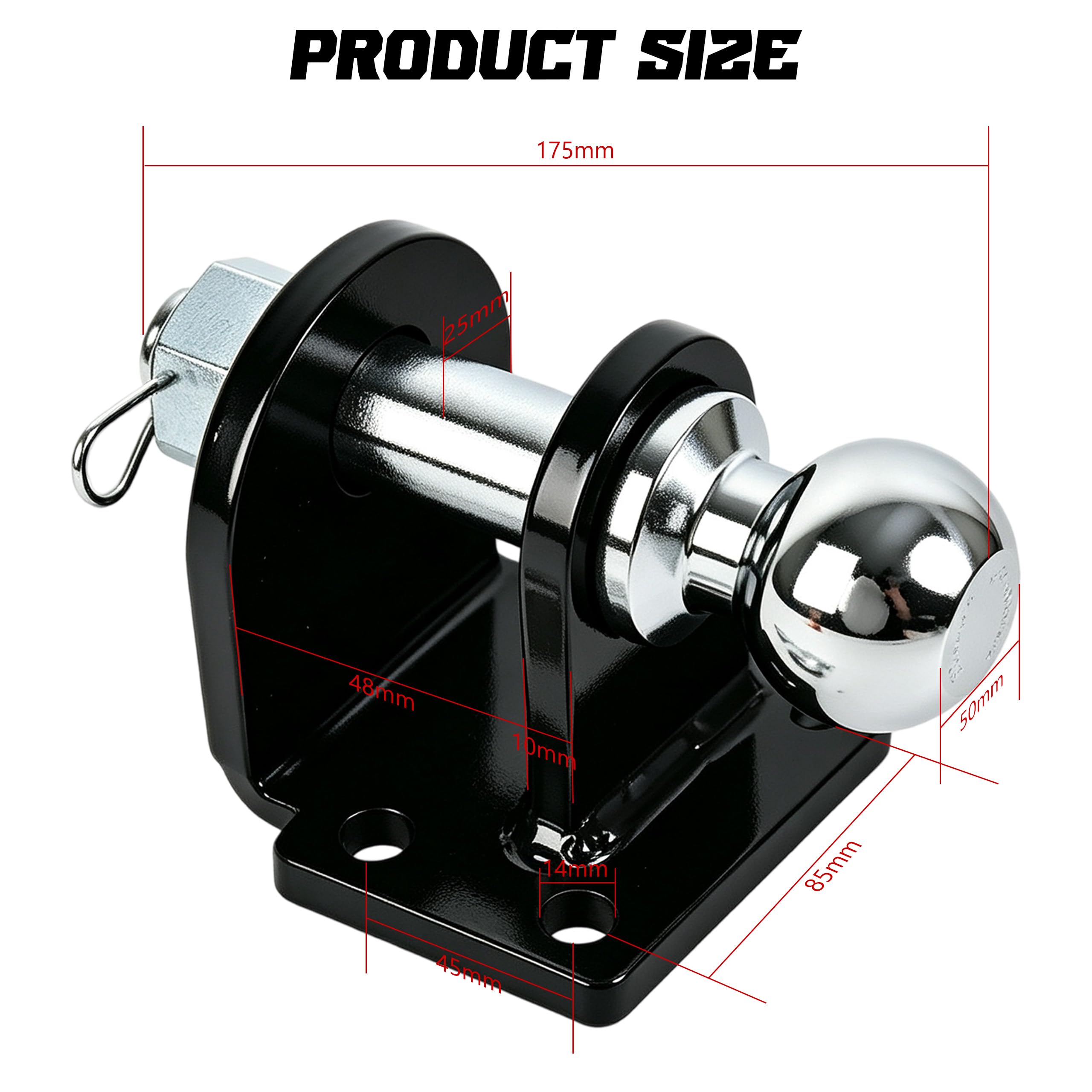 Głowica kulowa hak holowniczy z głowicą kulową 50 mm, hak holowniczy, traktor traktor, prosty długi trzon z 4 otworami płytką przykręcaną, głowica kulowa do samochodów osobowych, ciężarowych