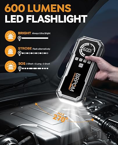 Miniatura 4 de BRPOM - Paquete de energía de arranque con compresor de aire, arrancador portátil BRPOM 6000A (toda gasolina10L diesel), banco de energía de 160PSI