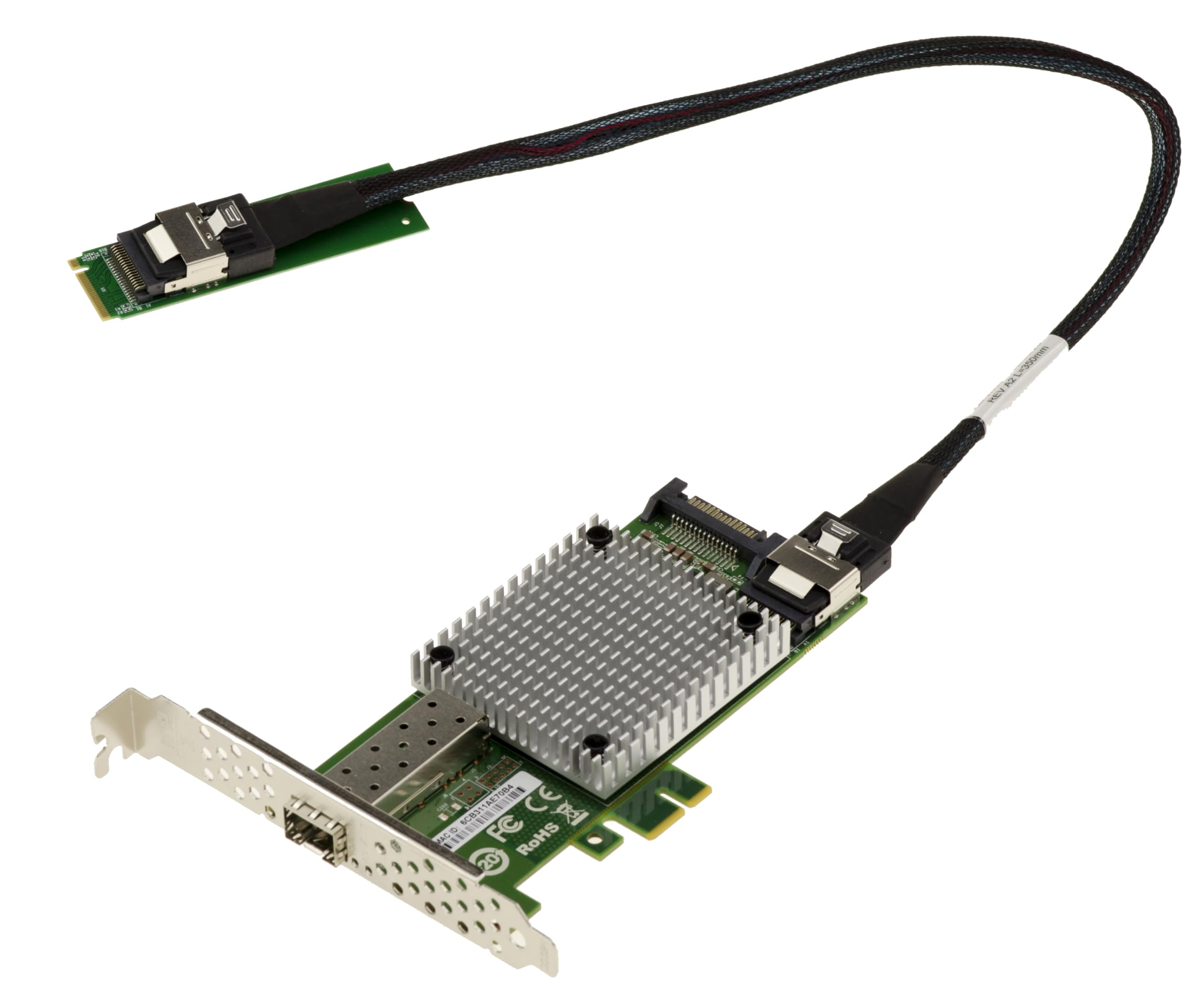 KALEA-INFORMATIQUE Scheda M2 1 porta di rete in fibra SFP+ 10G 10 GIGABIT ETHERNET per porta M.2 M Key, con chipset Intel JL82599EN. Collegamento SFF-8087 40 cm.