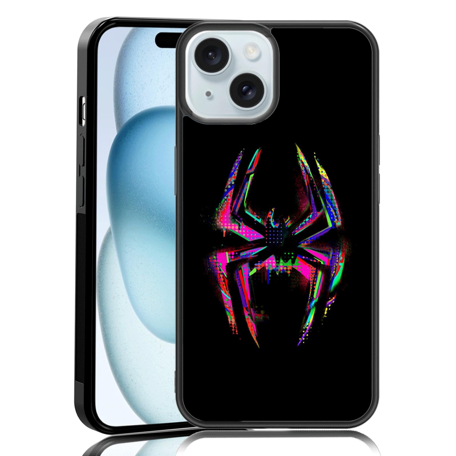 Morales Punk Gwen Phone Case Fit for iPhone 15, Black Spiderverse TPU Shockproof Protective iPhone Case Cute Colorful Spider Phone Case Cover Gift for Boy Girl Men Wome