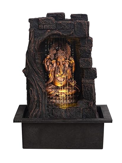 Trency Polyresin Golden Brown Ganesha one Step Indoor Table Top Water Fountain with Adjustable Speed Control(Size: 31 * 42 * 23 CM)