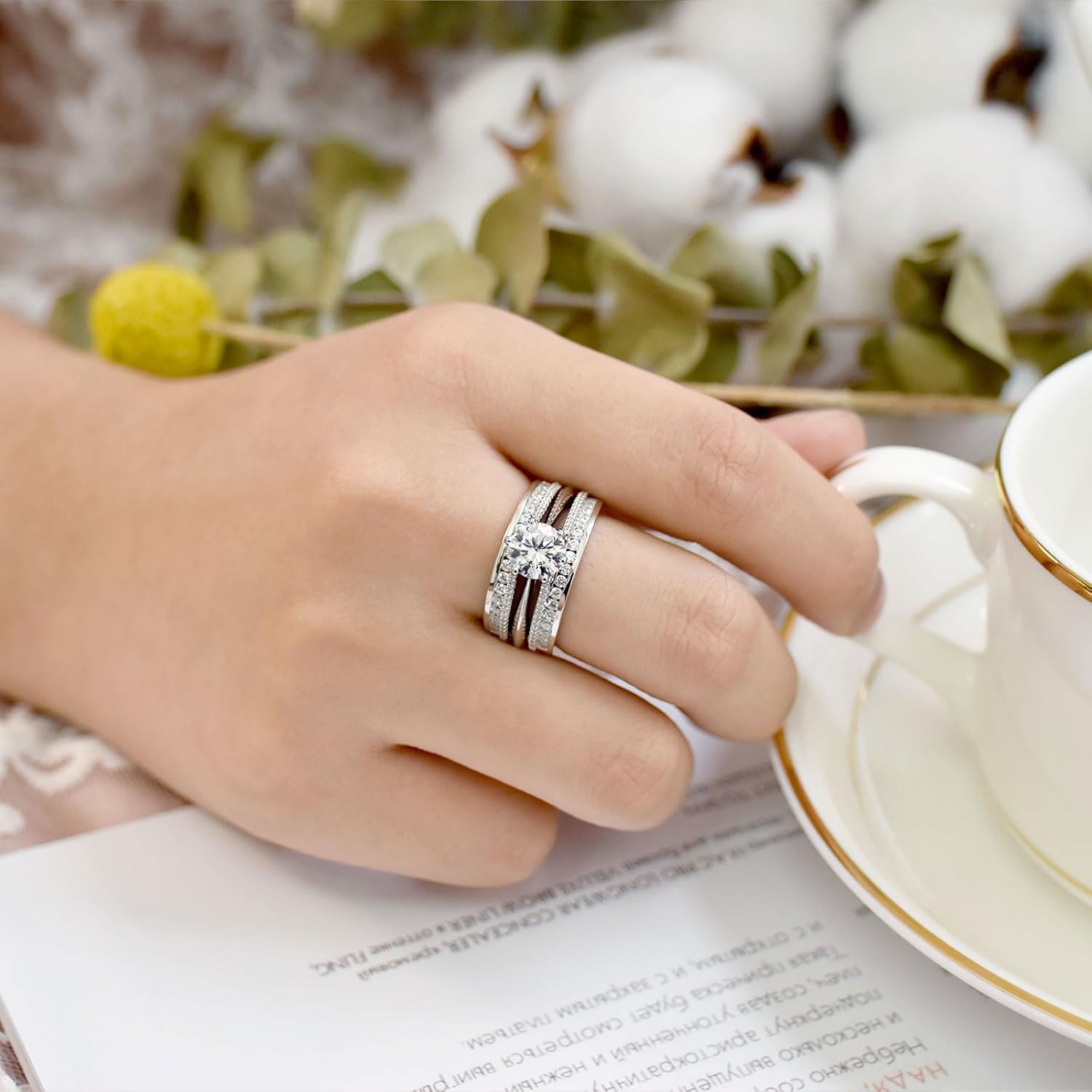 Cathedral and Classic Wedding Rings Sets for Women 925 Sterling Silver Bridal Ring Set Enhancer Cubic Zirconia Cz Round Cut Engagement Promise Size 4-12 - Image 7