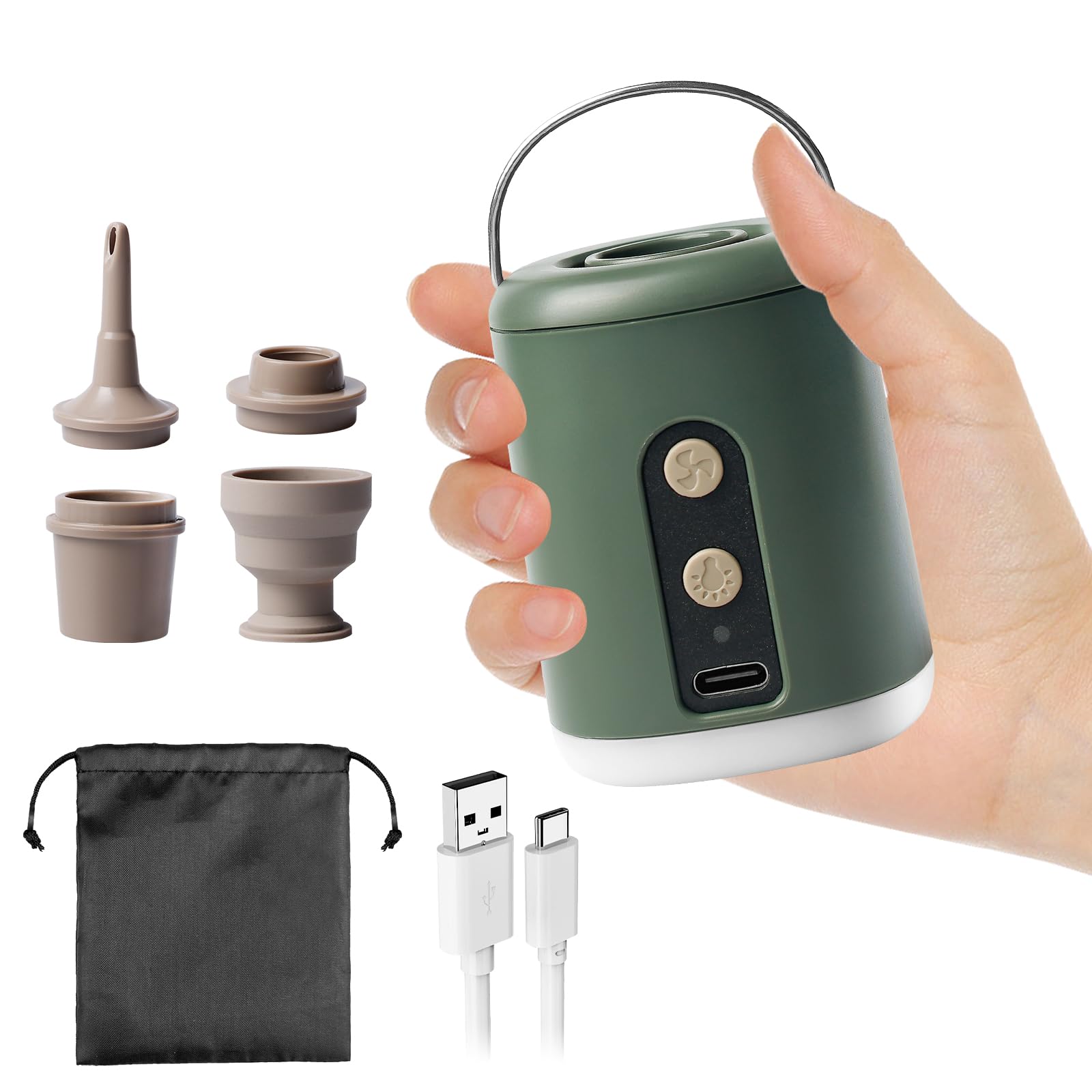 Vegena Electric Air Pump - 1600 mAh USB Rechargeable Inflatable Pump with 4 Nozzles for Air Mattress, Pool Toys, and Floats